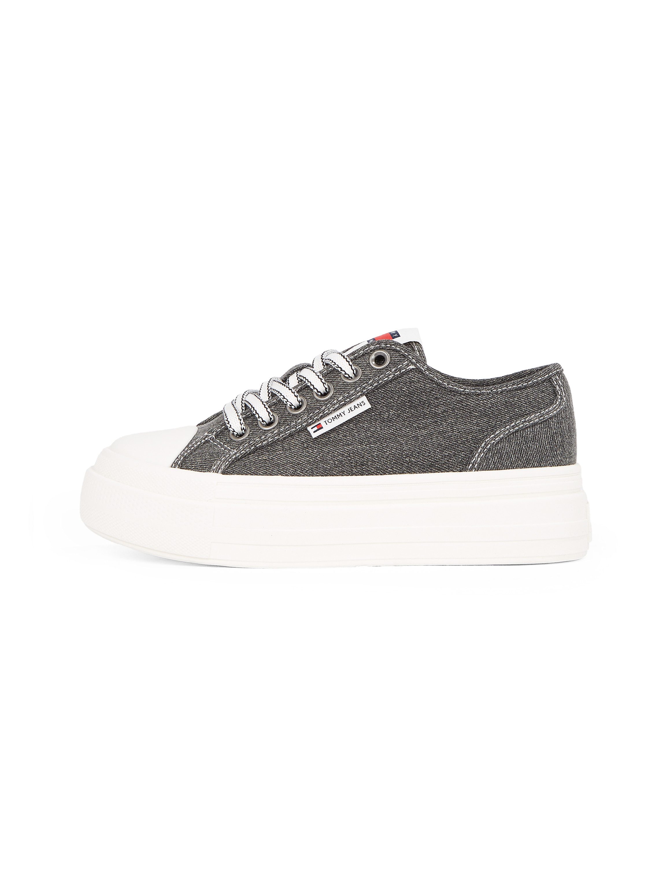 TOMMY JEANS Plateausneakers TJW FOXING FLATFORM LC , vrijetijdsschoen, halfschoen, veterschoen in jeans-look