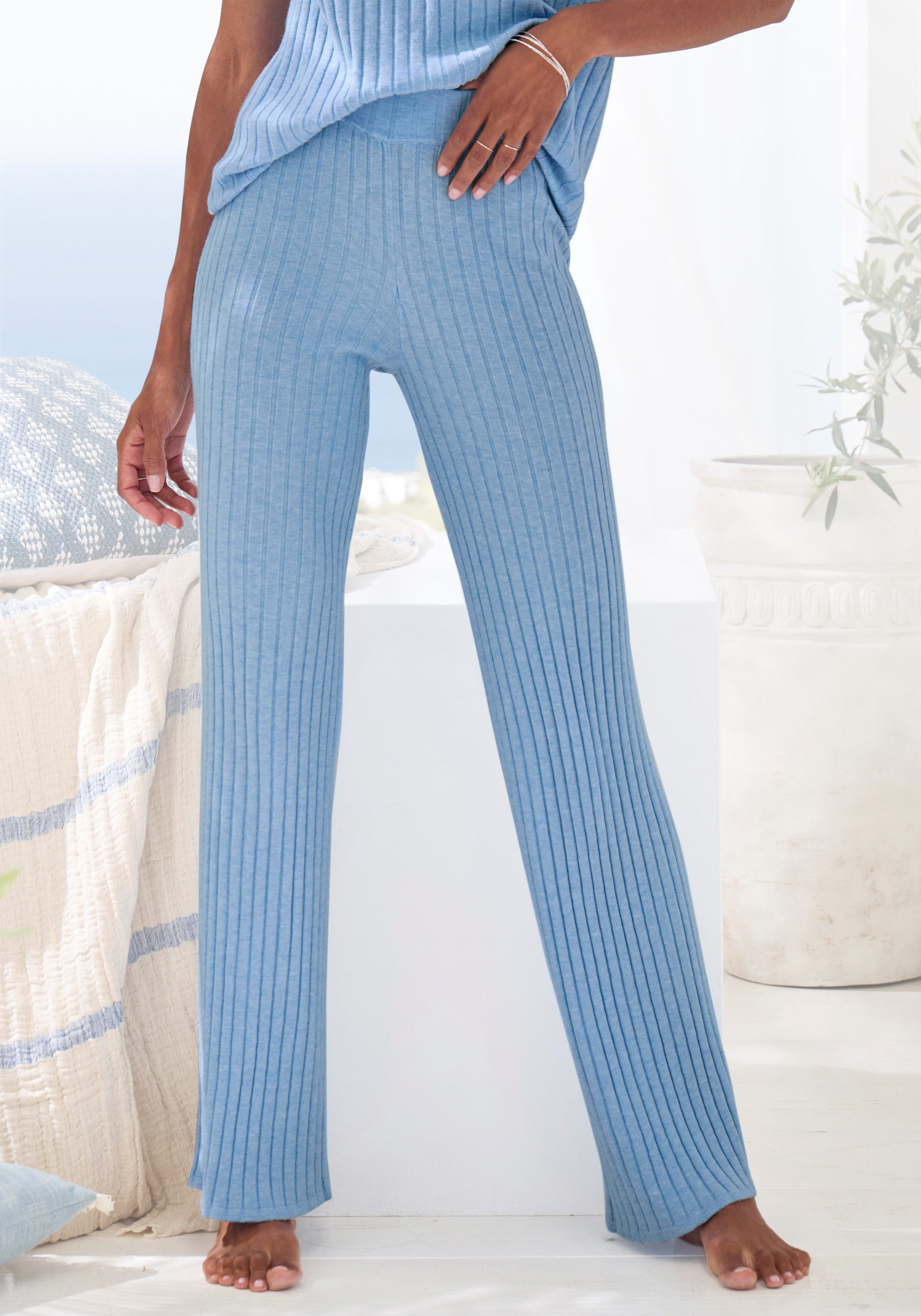 French Connection Homewearbroek met elastische tailleband, loungewear dames loungewear maat 40/42 blauw