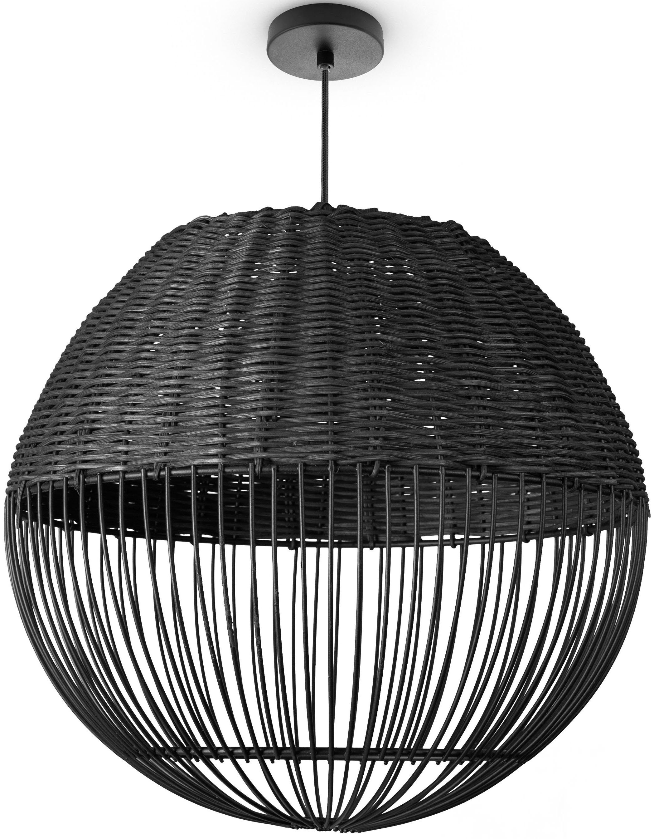 Paco Home Hanglamp Puro Rattan lamp mand lamp LED Boho natuurlijk vintage rond E27 hanglampen zwart