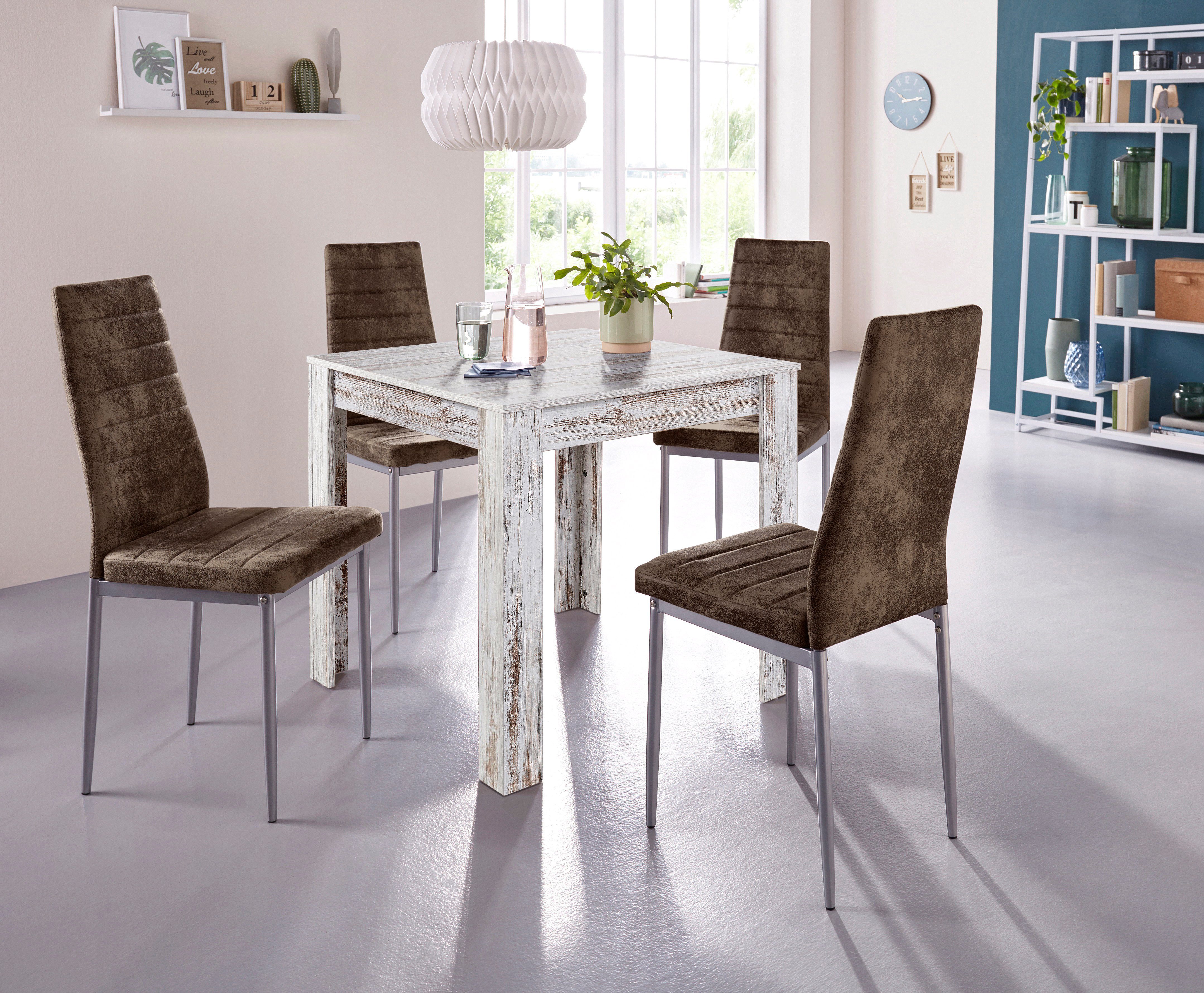 my home Eethoek 0 met eettafel lynn, breedte 80 cm en 4 x stoel kate (set, 5-delig)