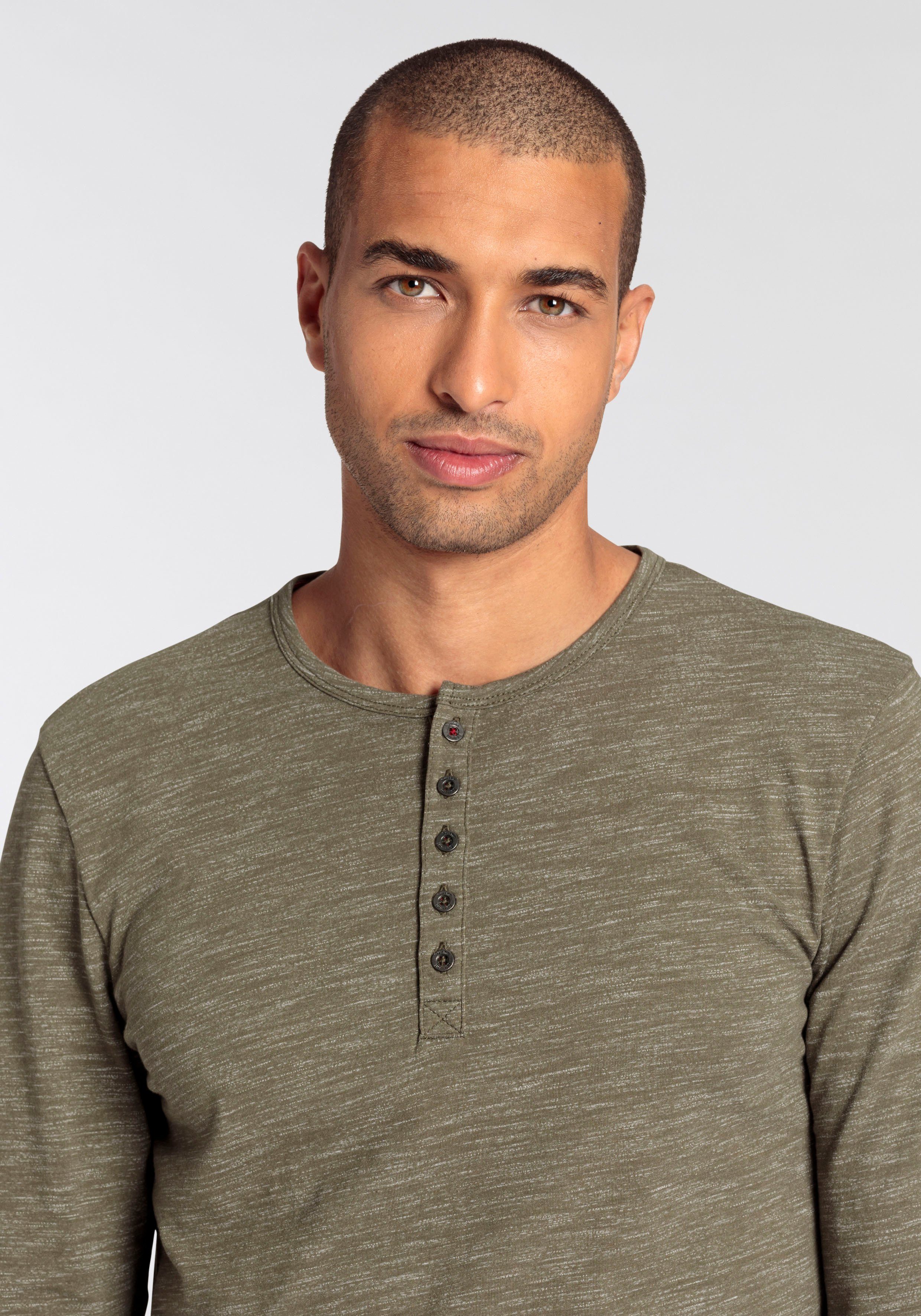 Bruno Banani Shirt met lange mouwen smalle pasvorm, gemêleerde look en print
