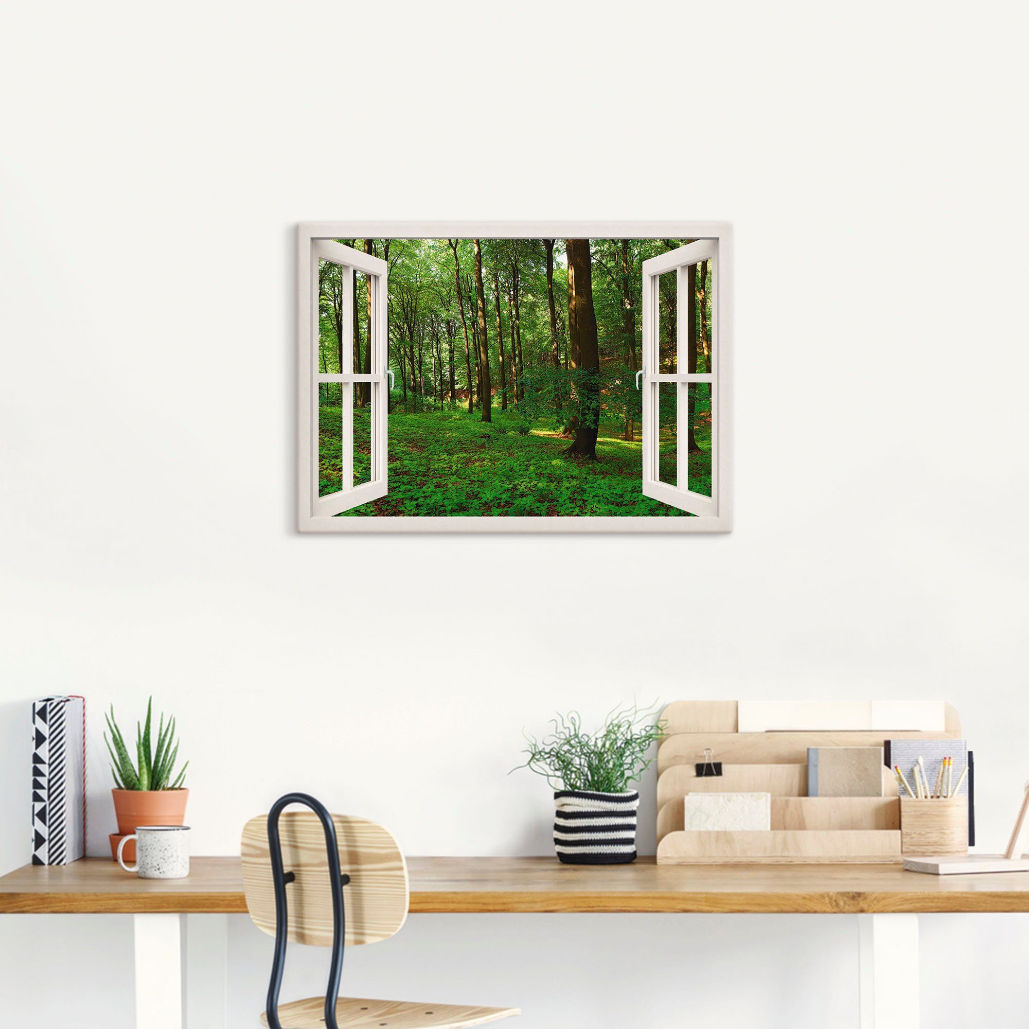 Artland Artprint op linnen Panorama zomerbos, wit gespannen op een spieraam