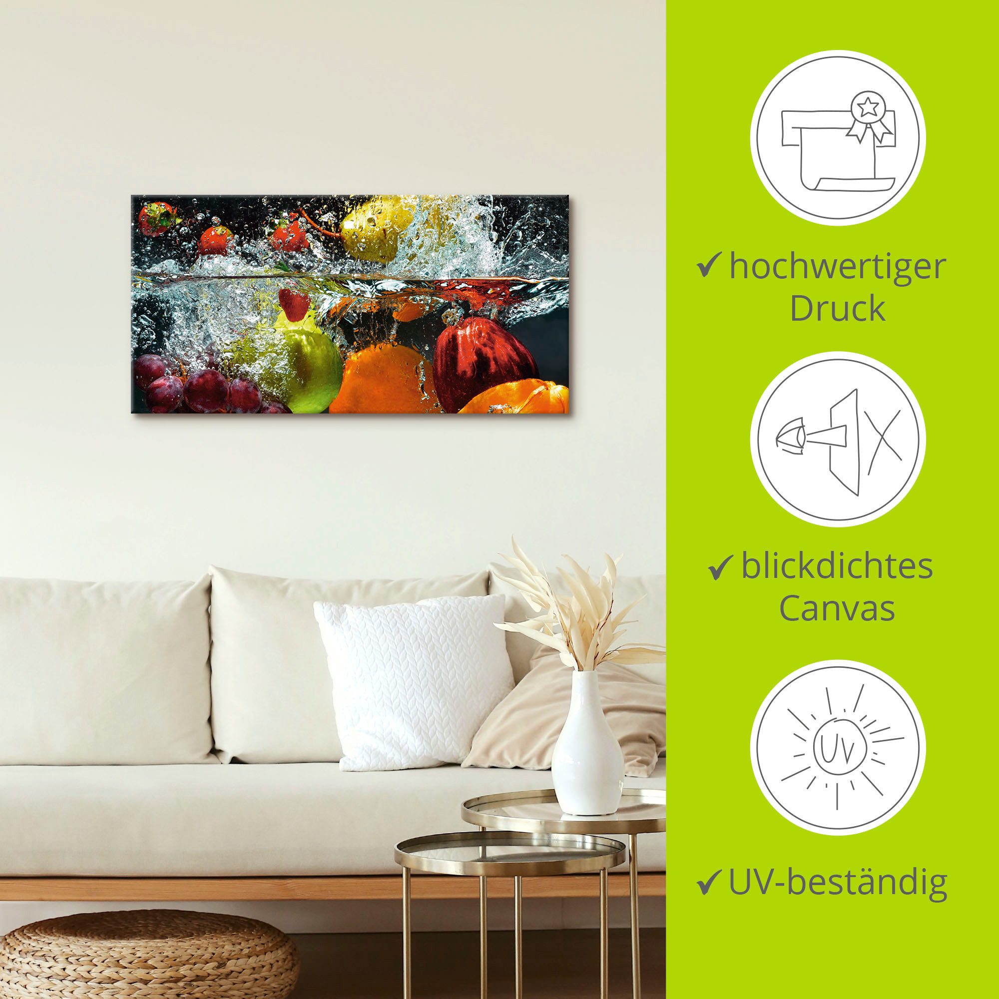 Artland Artprint Fruit in opspattend water als artprint op linnen, muursticker in verschillende maten