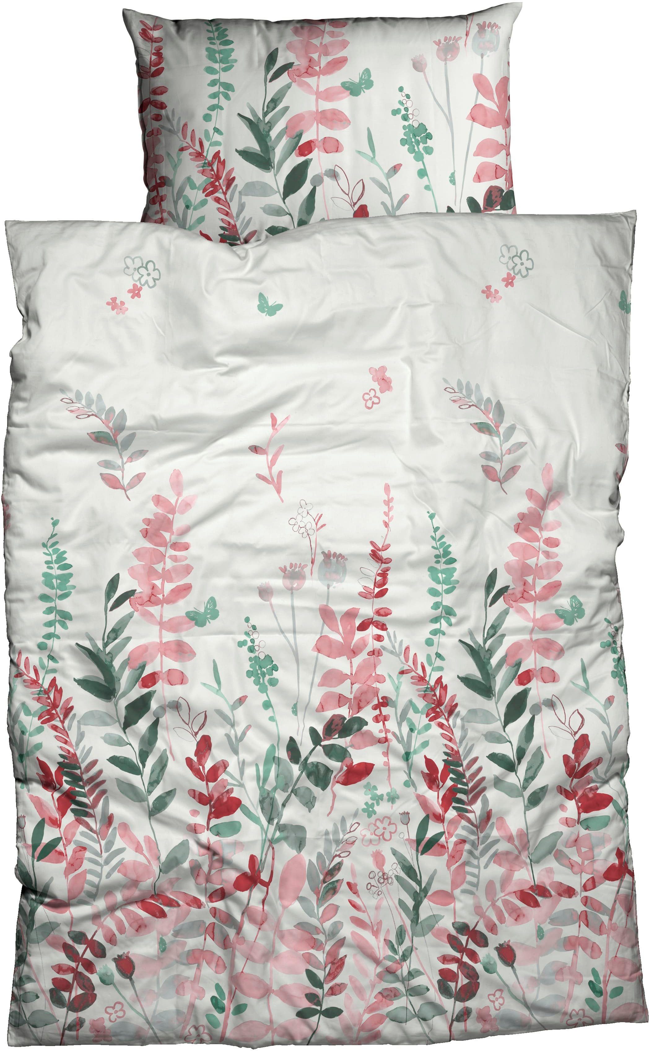 CASATEX Beddengoed Renata speelse ontwerp, kleine vlinder, wegvliegende bloemen (2-delig) dekbedovertrekken wit