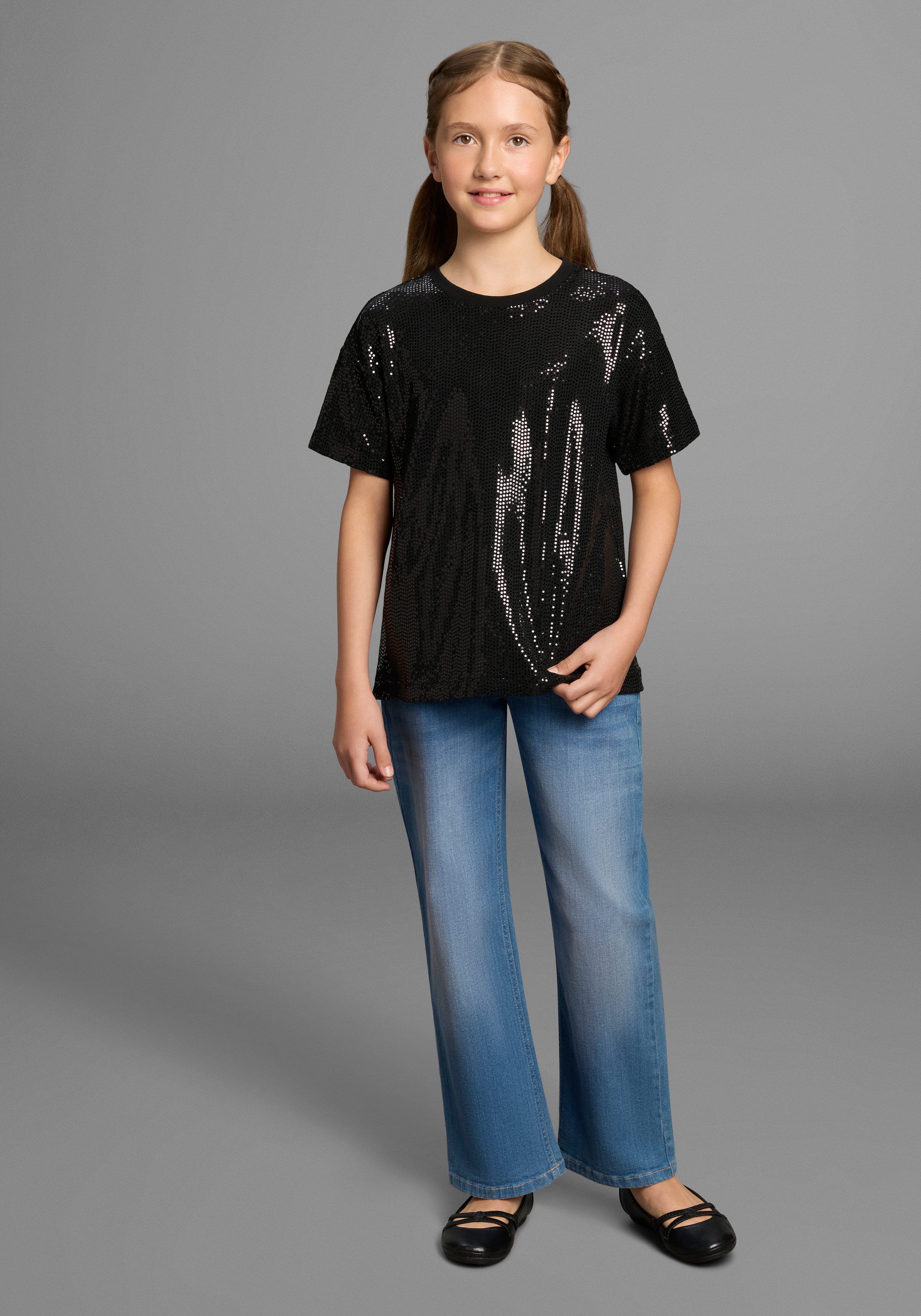 Bruno Banani T-shirt Oversized, glittershirt, paillettenlook NIEUW: BRUNO BANANI voor TIENERS! Shirt van glinsterend materiaal