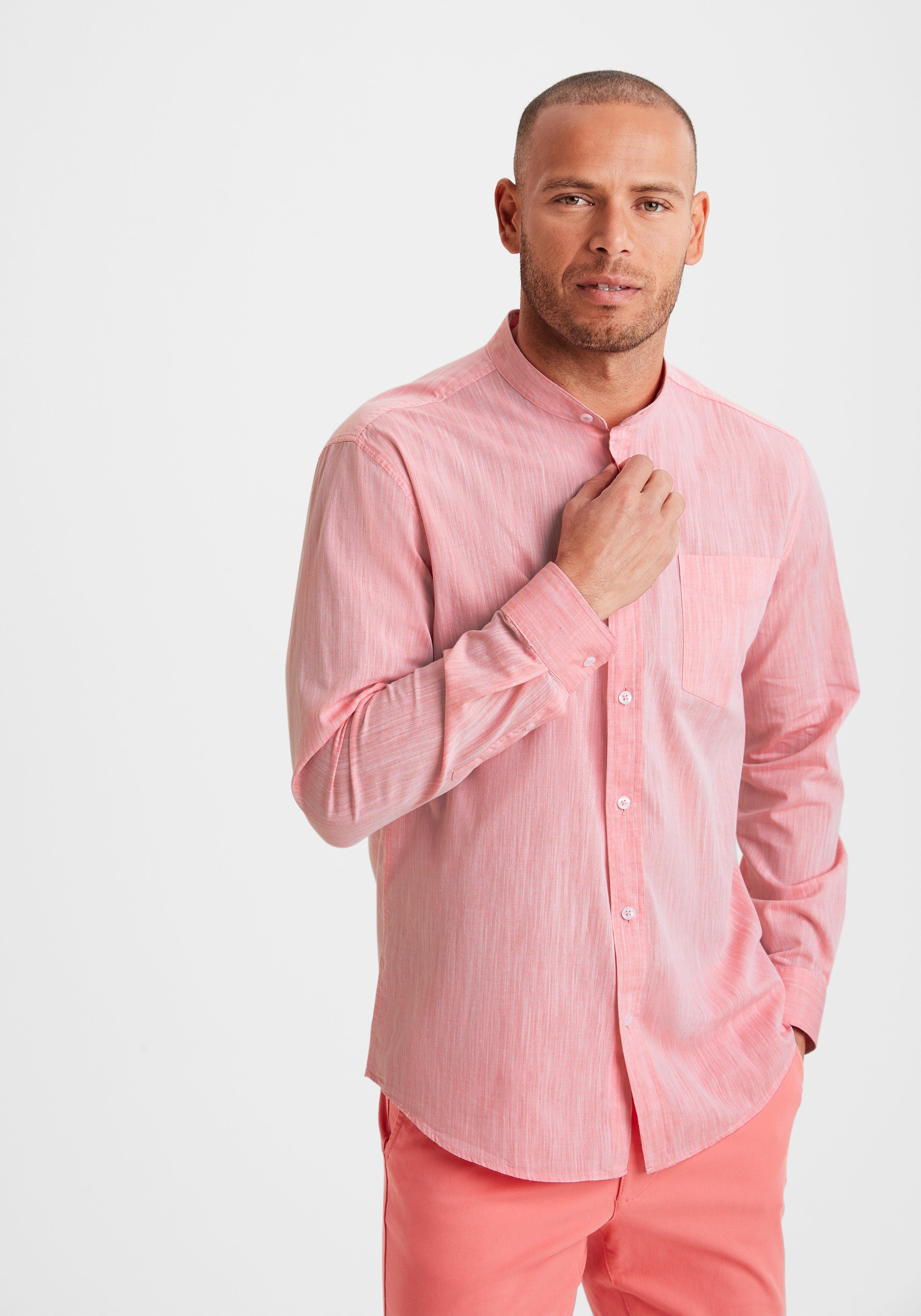 H.I.S Overhemd met lange mouwen Regular fit, staande kraag shirt met borstzak, 100% katoen