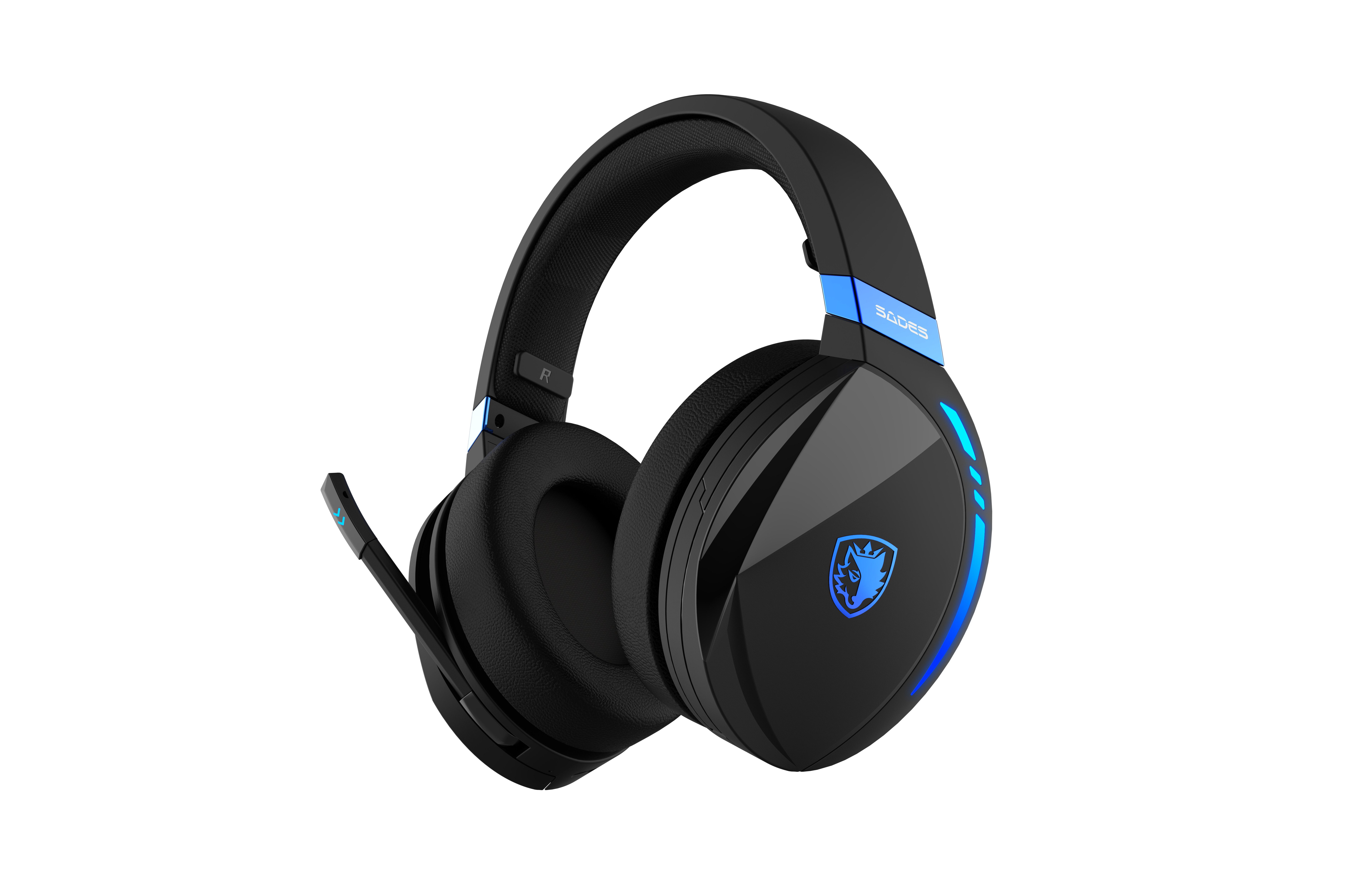 Sades Gaming-headset Warden I SA-201 draadloos, zwart/blauw, USB inclusief anubis' staff headsetstandaard sa-w10, usb