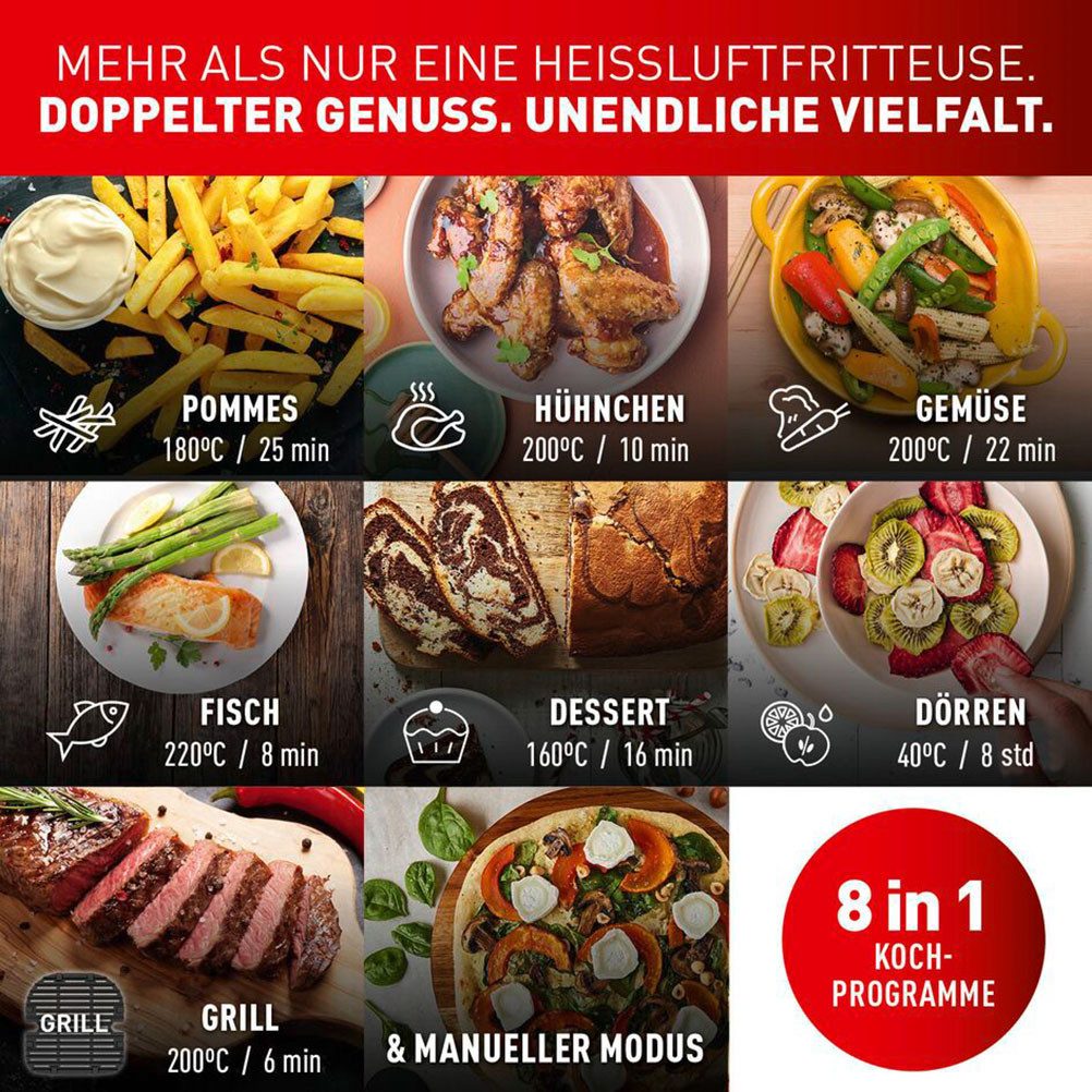 Tefal Airfryer EY905B Dual Easy Fry & Grill Dubbele kamer, 8,3 L capaciteit, met hamburgerpers