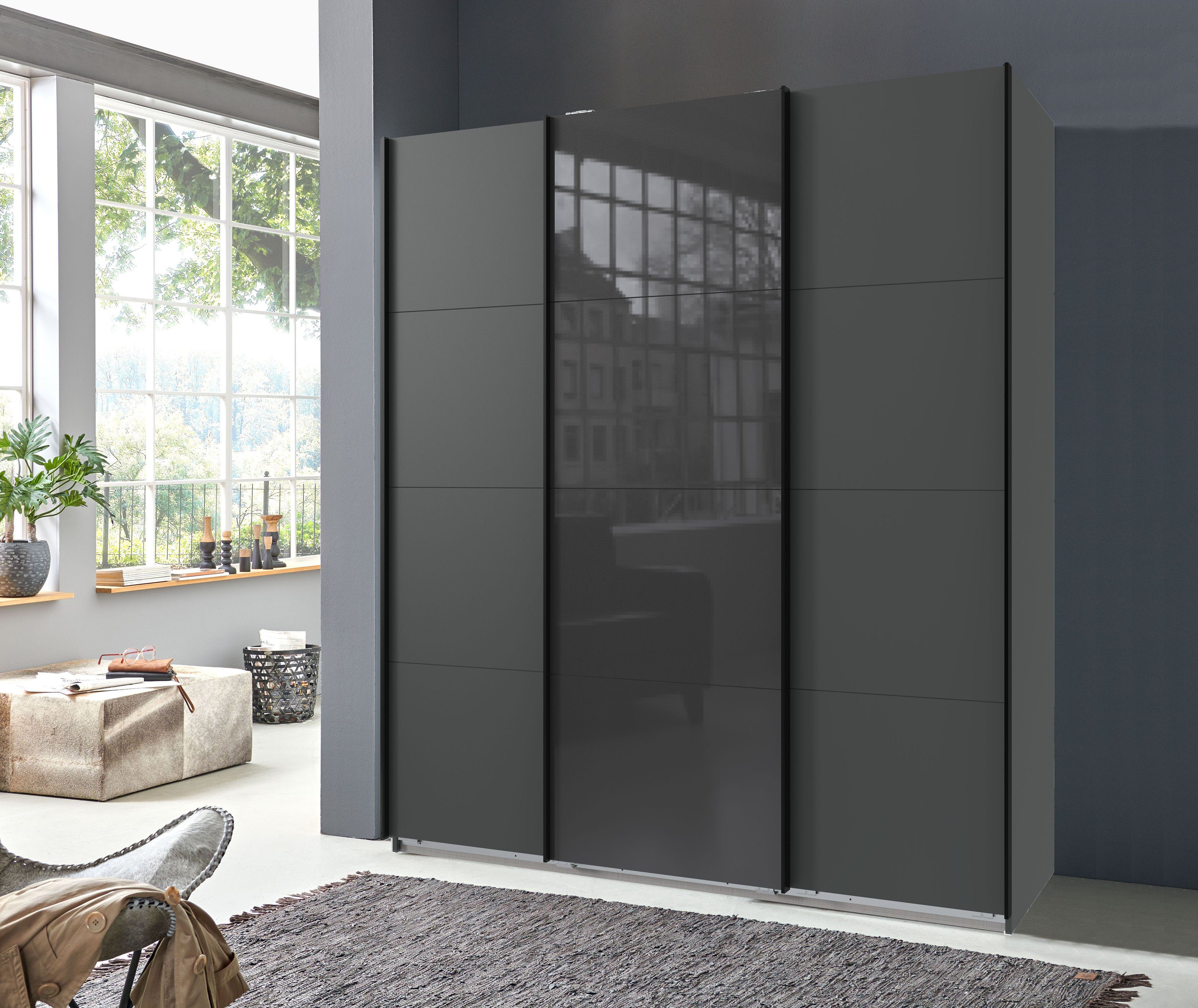 Wimex Zweefdeurkast Norderstedt Inclusief 2 stoffen dozen en 2 extra planken, met glasdeur