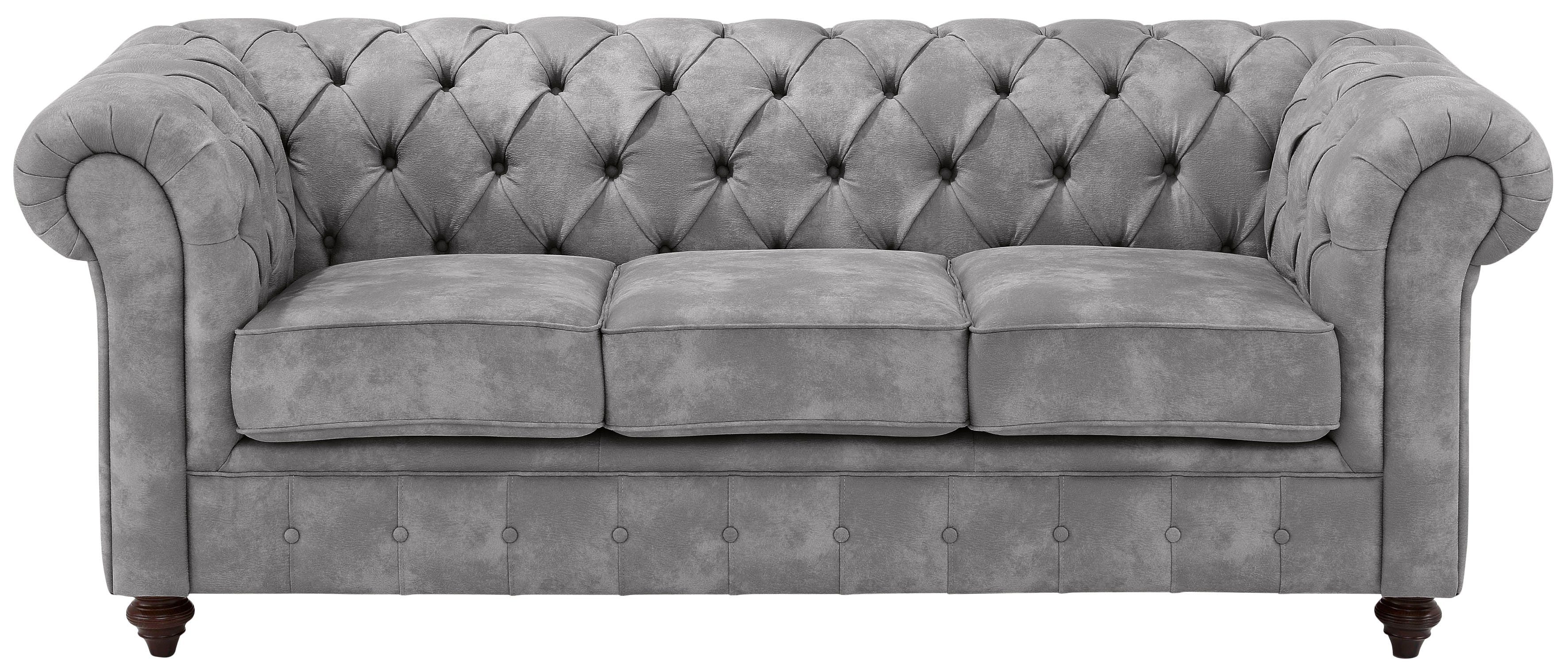 Home affaire Chesterfield-bank Chesterfield 3-zits B/D/H: 198/89/74 cm met hoogwaardige knoopdetails, ook in leer