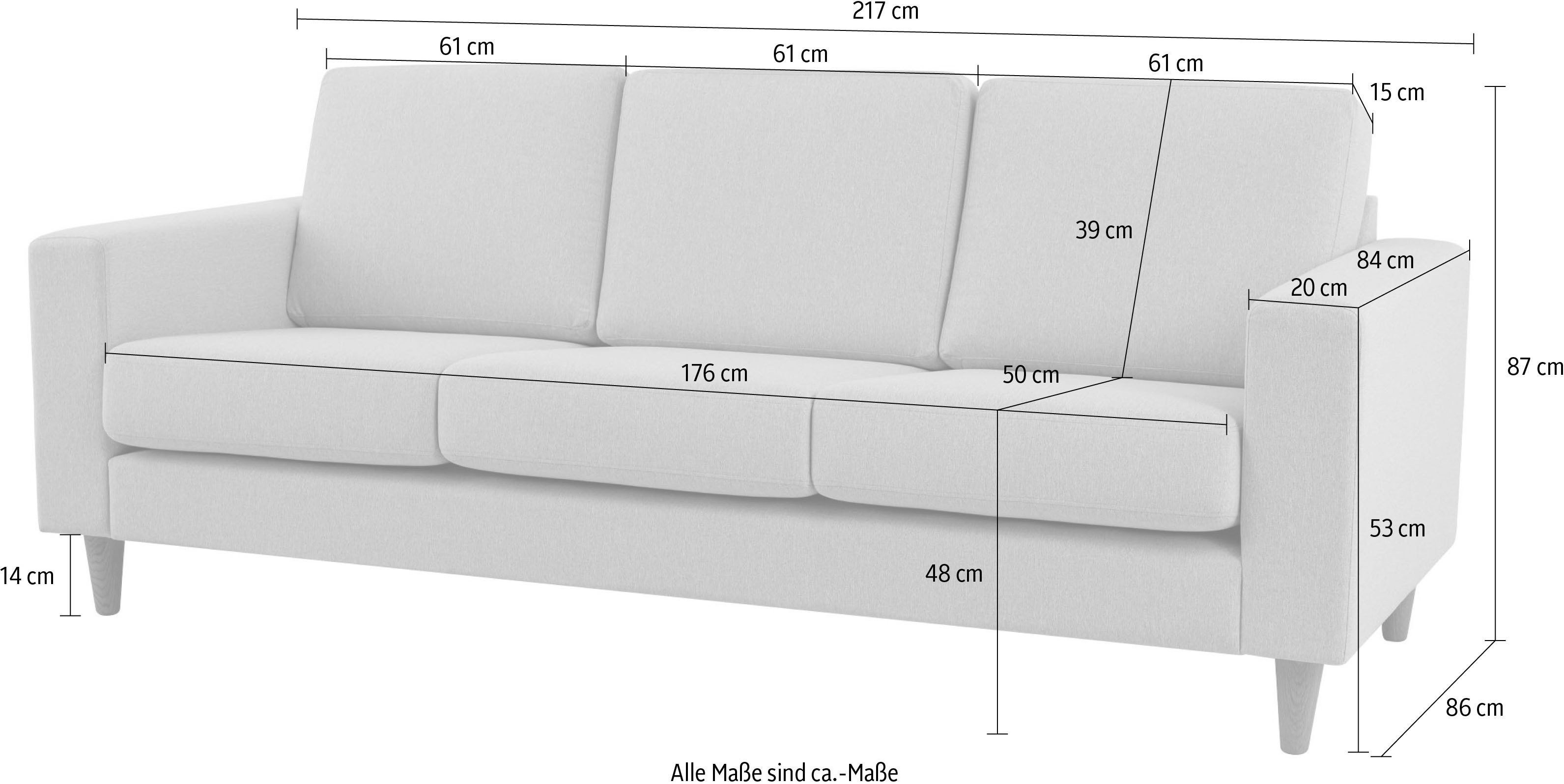 andas 3-zitsbank Tvinno in scandinavische stijl, met massief houten poten, breedte 217 cm