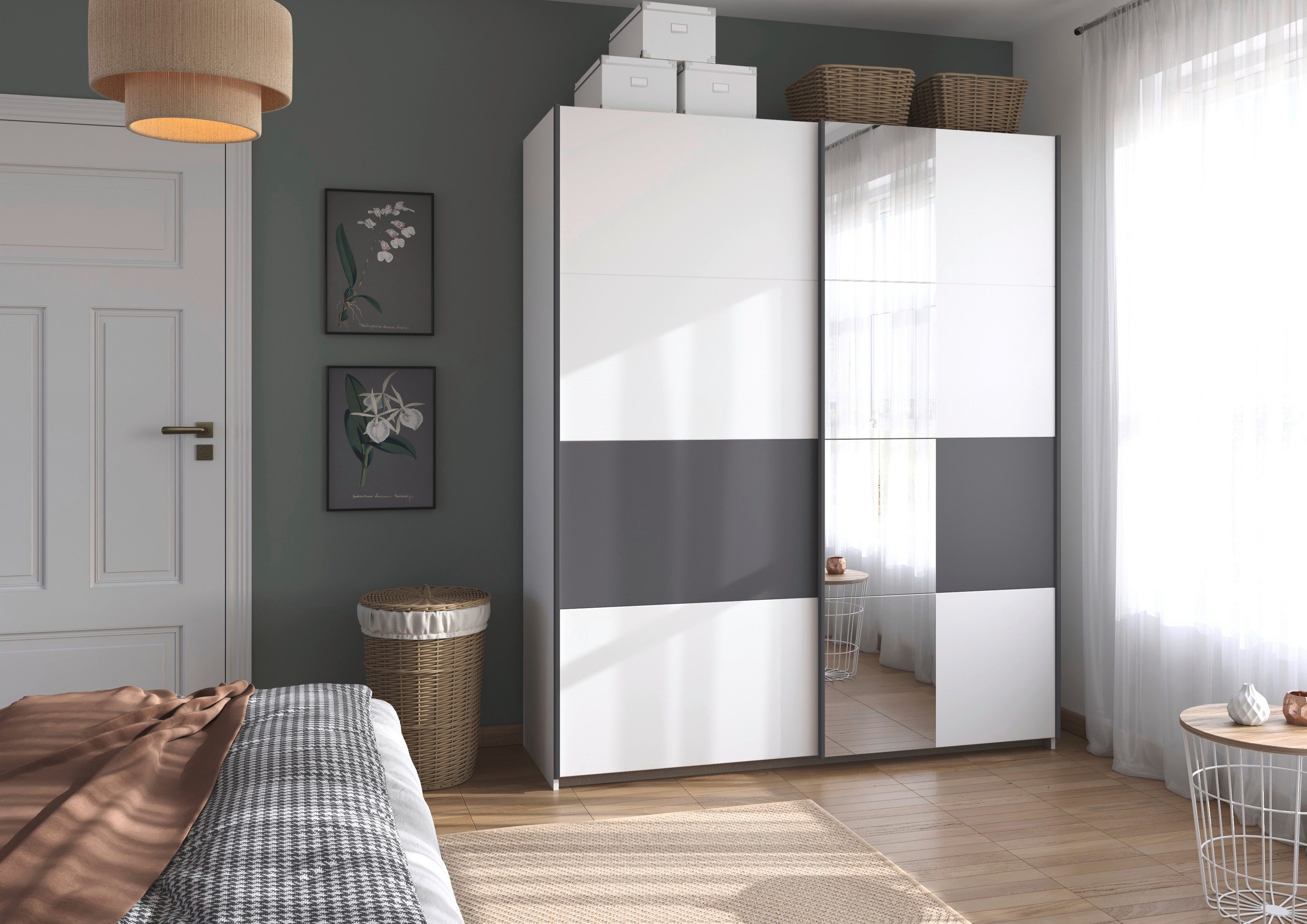 rauch Schuifdeurkast Kledingkast Kast Garderobe Slaapkamerkast OXFORD met handgrepen van metaal, ook voor kleinere ruimtes made in germany