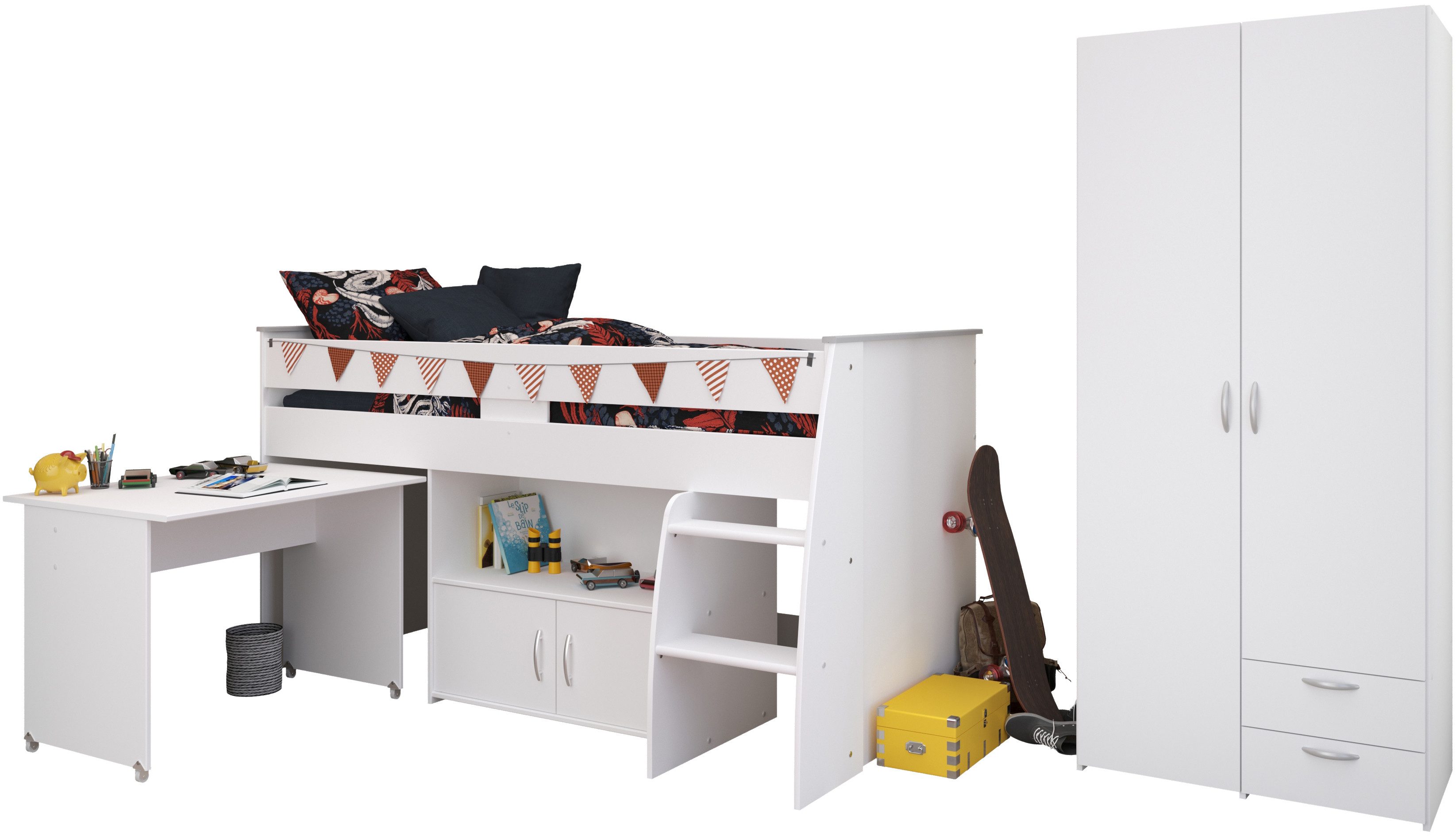 Parisot Tienerkamerset Reverse 12 veel opbergruimte, ruimtebesparend, bureau en commode geïntegreerd (2-delig)