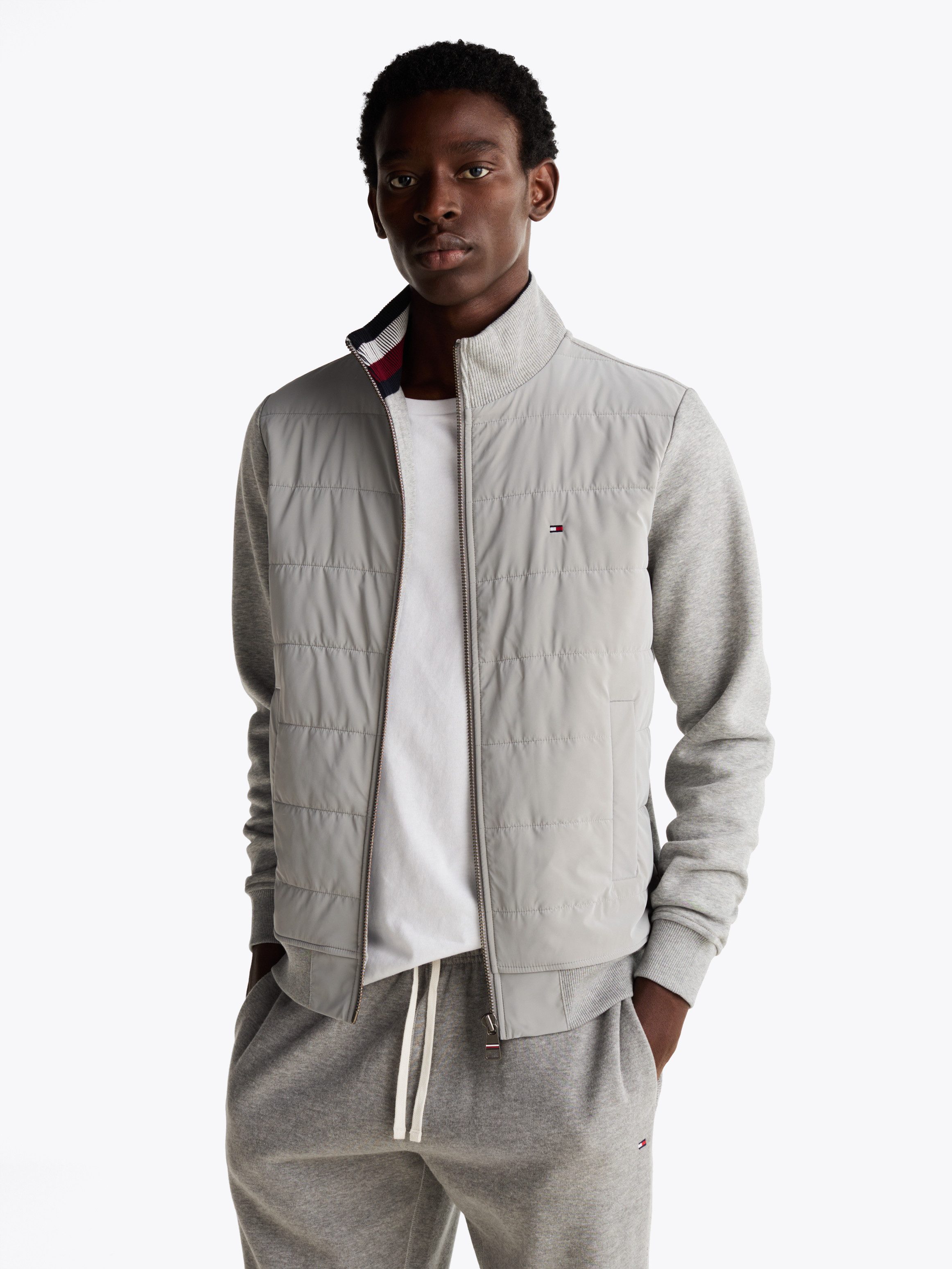 Tommy Hilfiger Sweatvest MIX MEDIA ZIP THRU STAND CLR heren sweatvesten maat S grijs