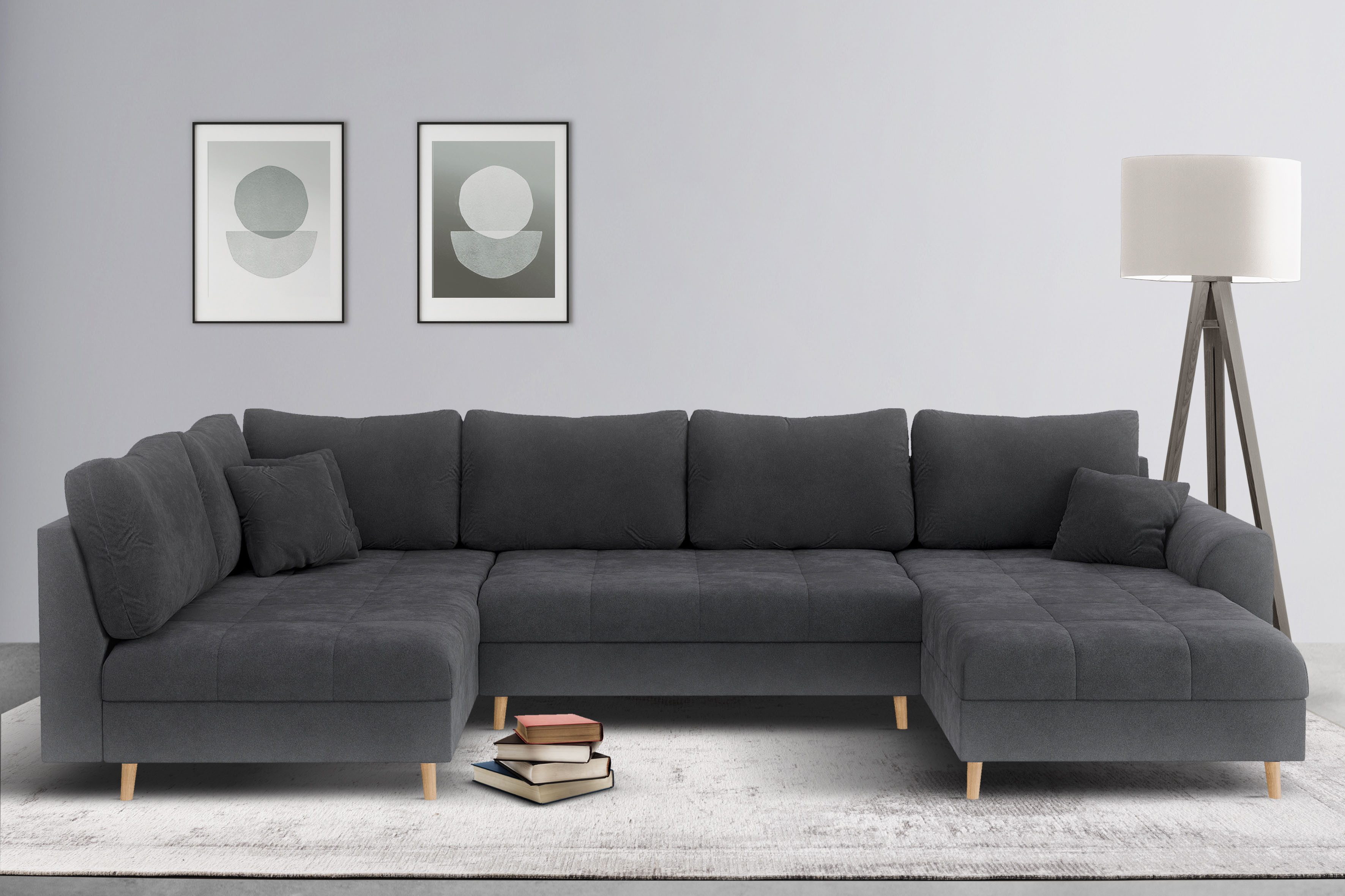Home affaire Zithoek CHARRE U-vorm met ottomane, afmetingen B/D/H: 310/161/81 cm fijne stiksels, losse rug- en sierkussens, ook in cord en bouclé