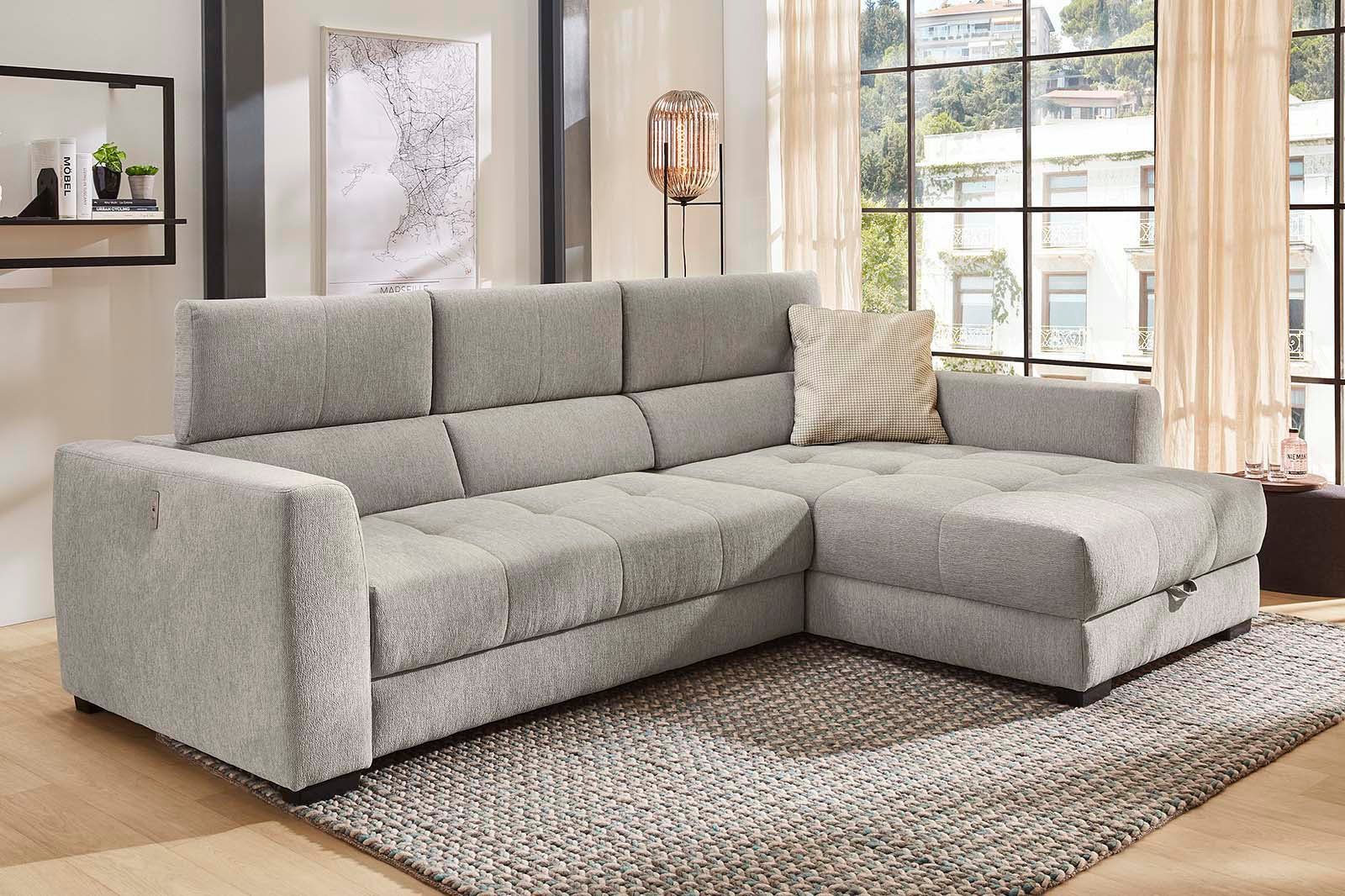 Jockenhöfer Gruppe Hoekbank San Marino L-vorm met elektromotor voor verstellen van de zitdiepte (ca. 30 cm), bedlade