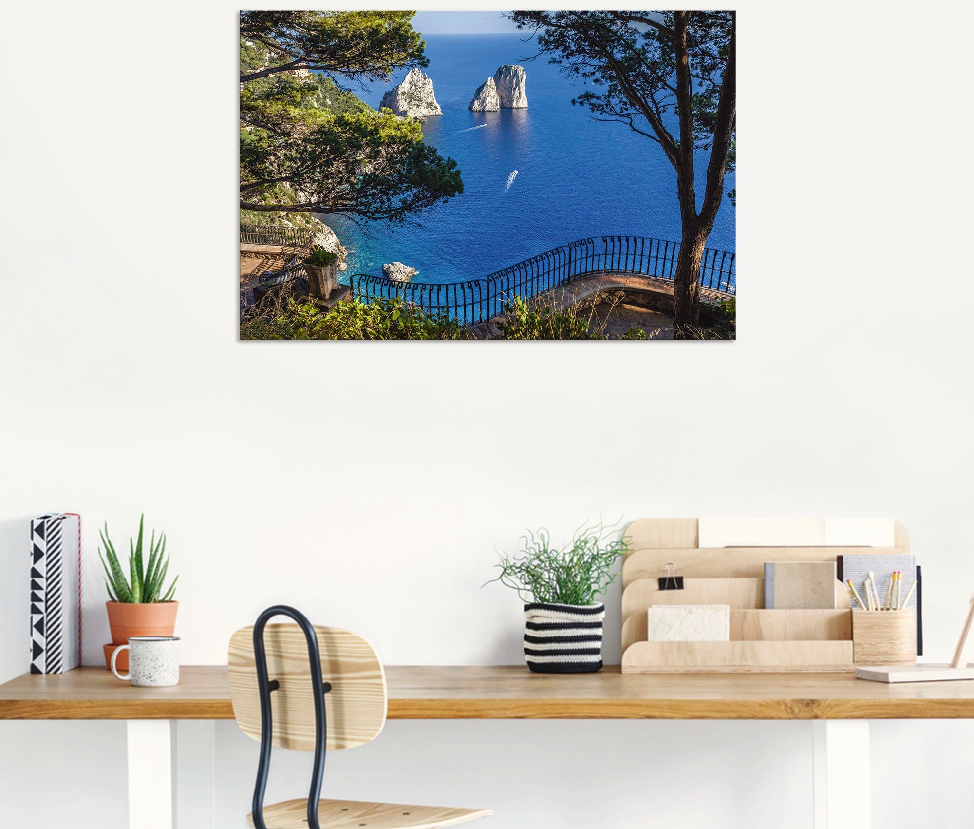 Artland Artprint Faraglione-rots op capri, Italië als artprint van aluminium, artprint voor buiten, artprint op linnen, poster, muursticker