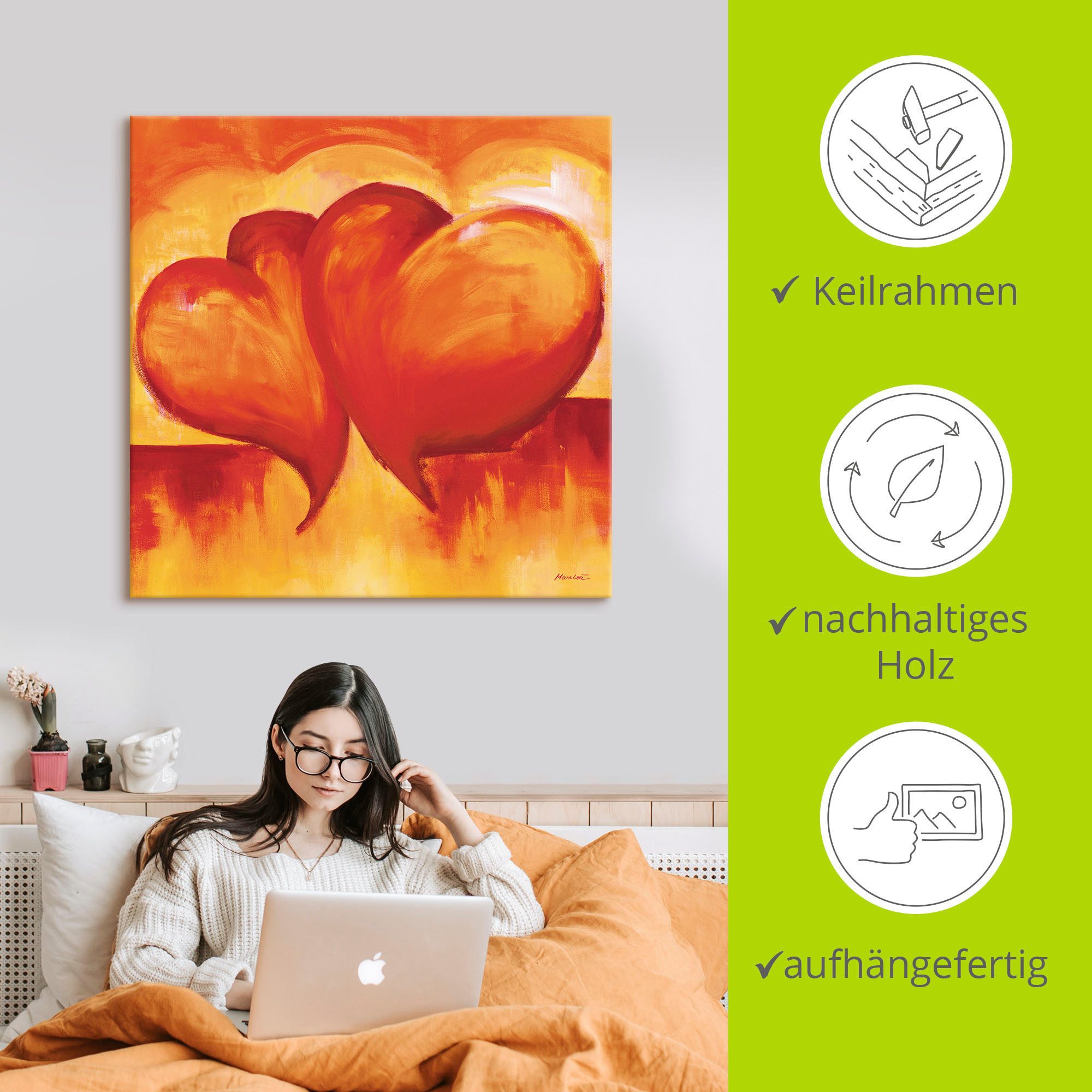 Artland Artprint Abstracte harten - oranje als artprint op linnen, poster in verschillende formaten maten