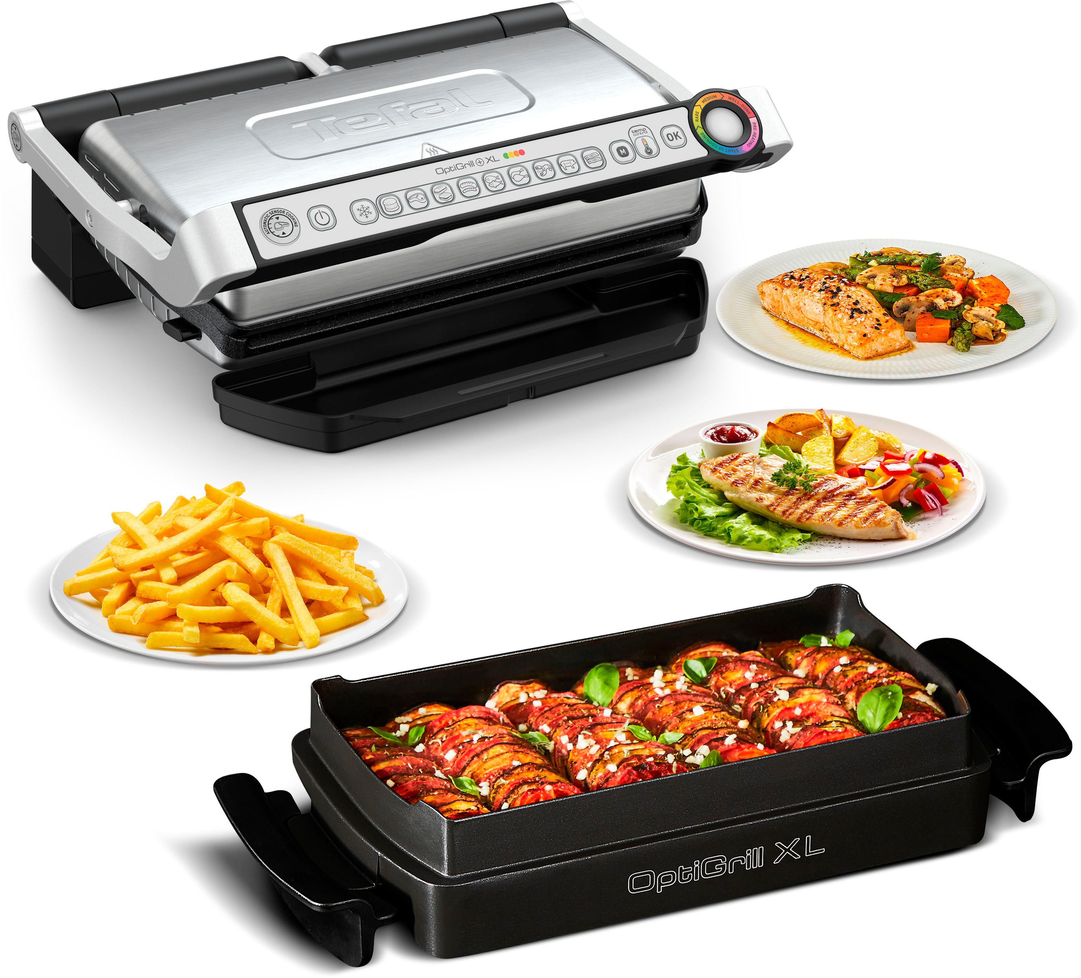 Tefal Contactgrill GC724D OptiGrill+ XL Bakschaal, 9 vaste programma’s, 4 temperatuurniveaus