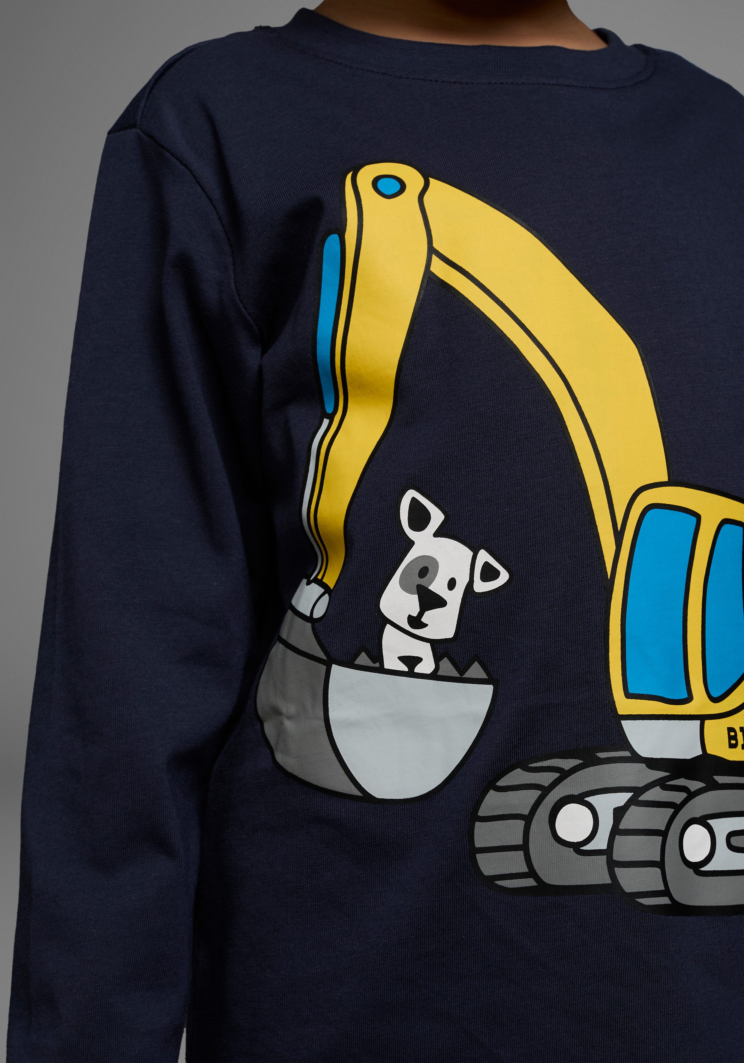 KIDSWORLD Shirt met lange mouwen Hond met graafmachine Lange mouwen, basic pasvorm, met stijlvolle print, ronde hals