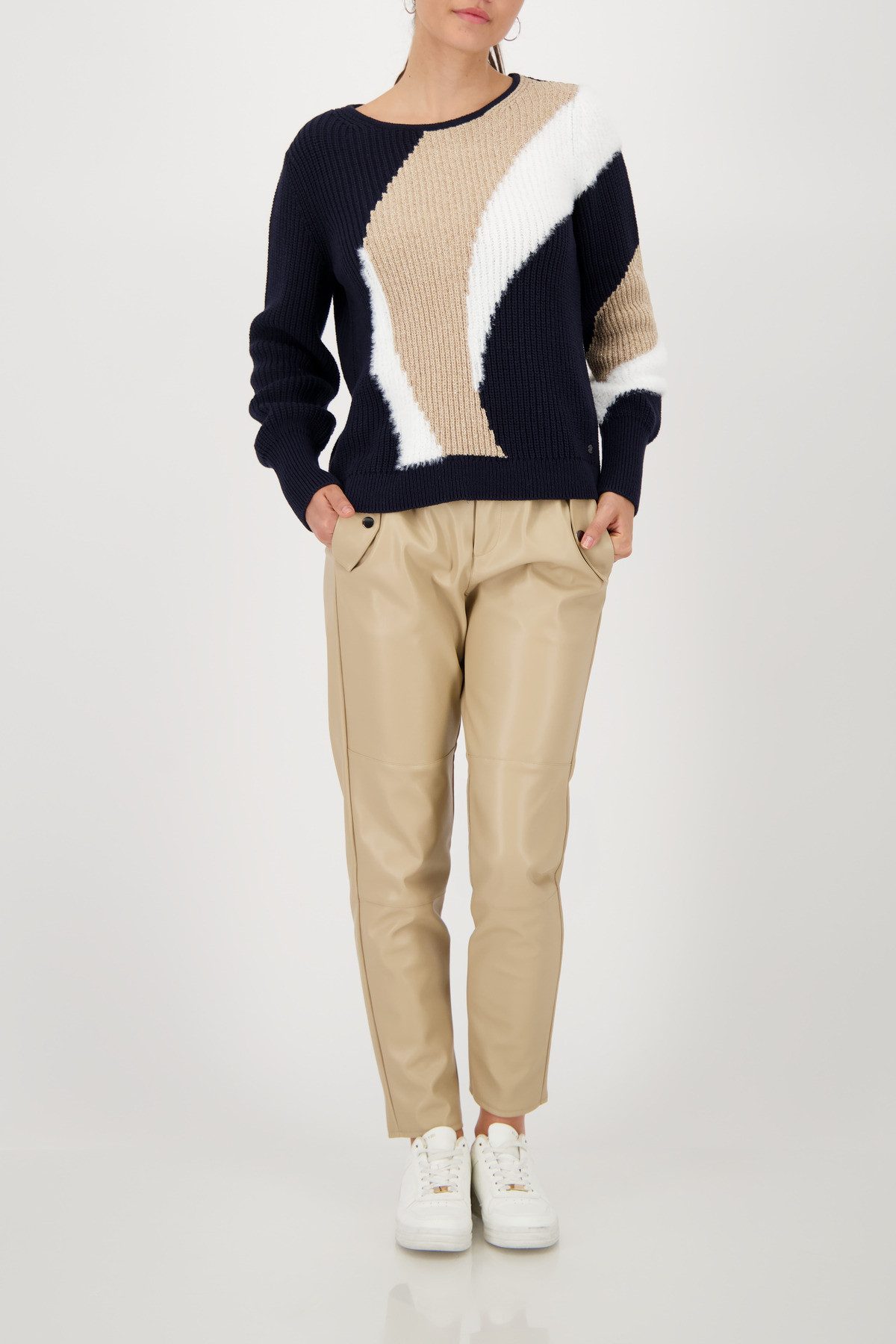 Monari Gebreide trui Pullover Intarsia Met een ronde hals