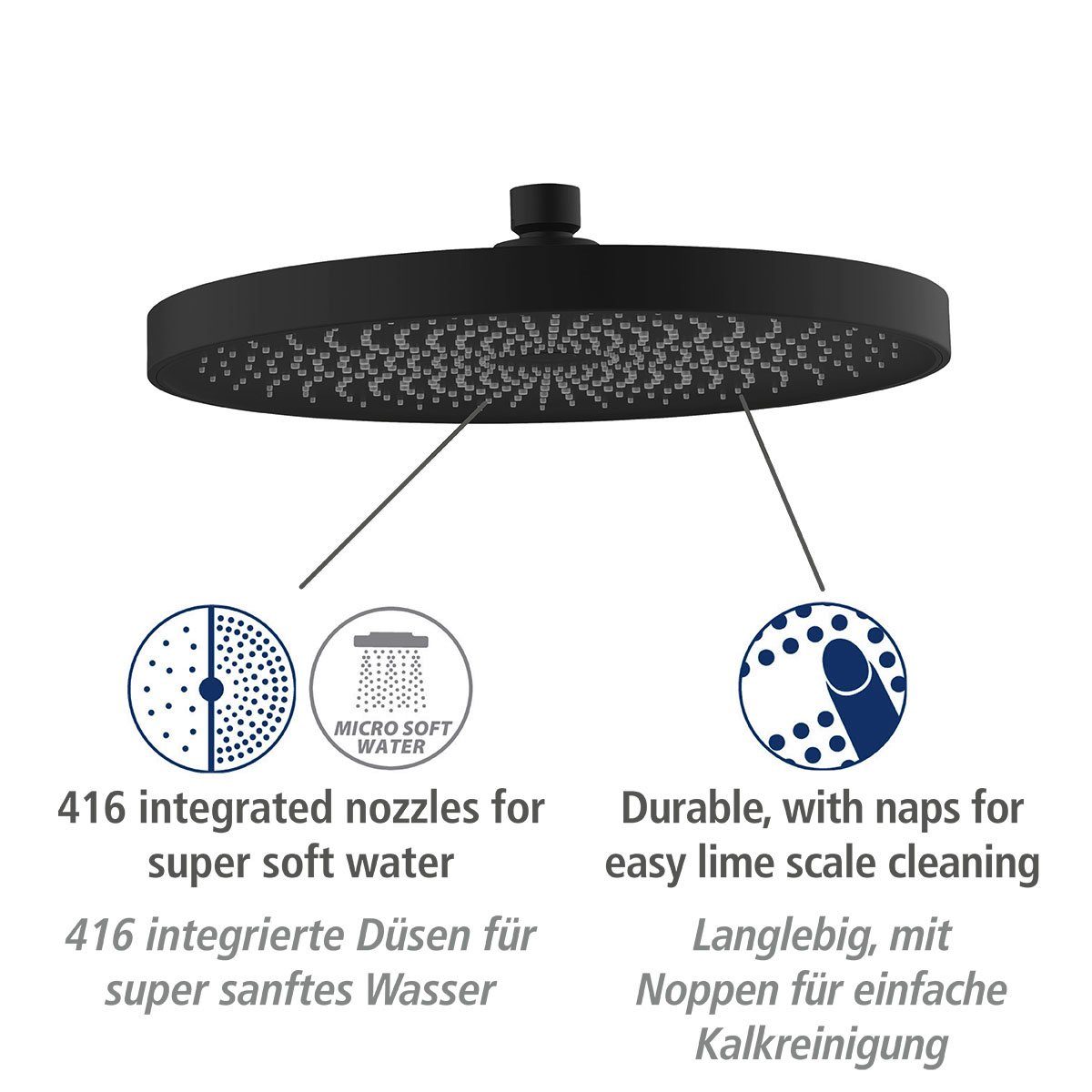 WENKO Douchekop Softwater Matzwart, Ø 26 cm (1-delig)