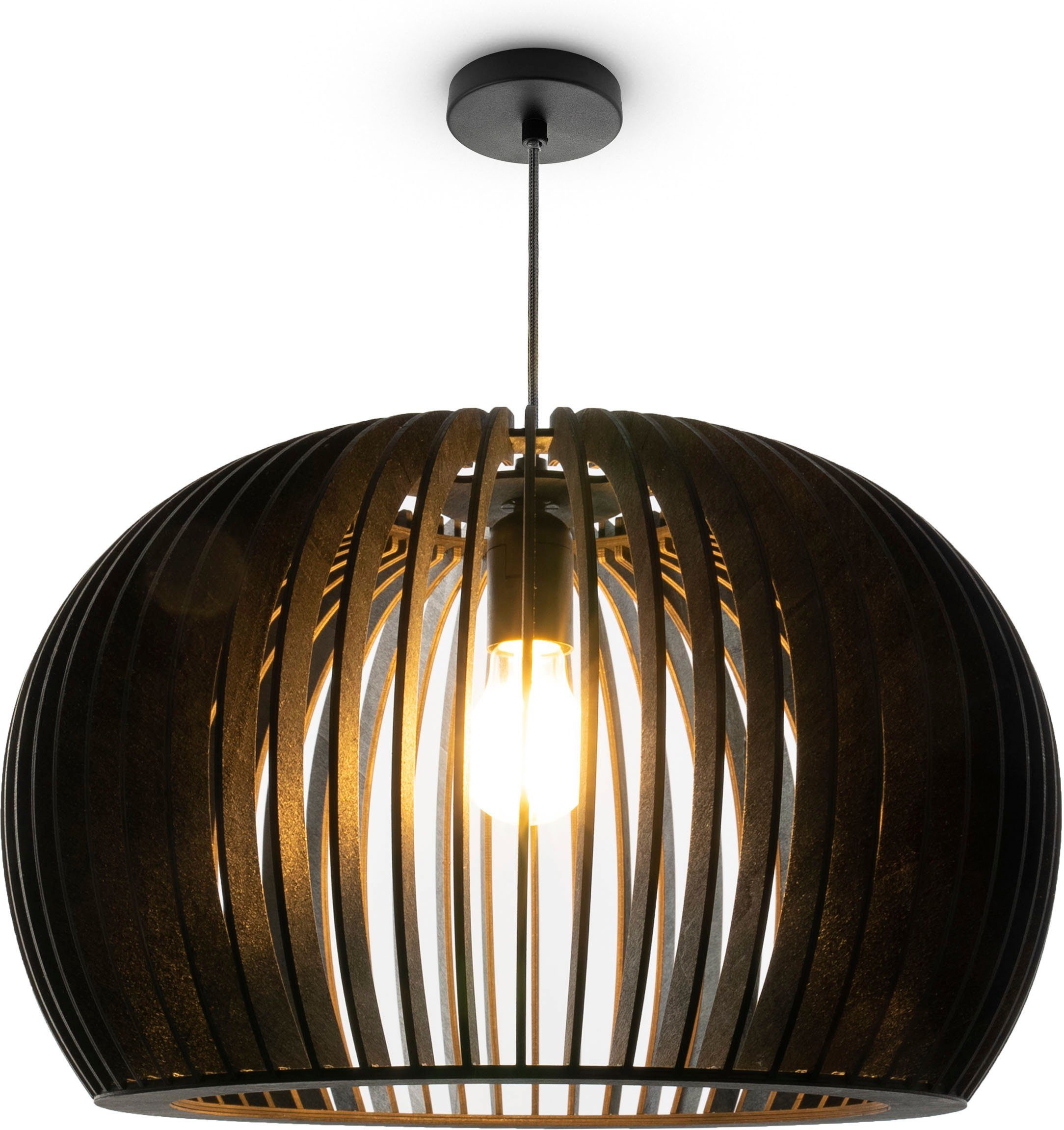 Paco Home Hanglamp PULU Eettafel pendellamp hout korblampen Scandi rustiek E27 vintage hanglampen zwart