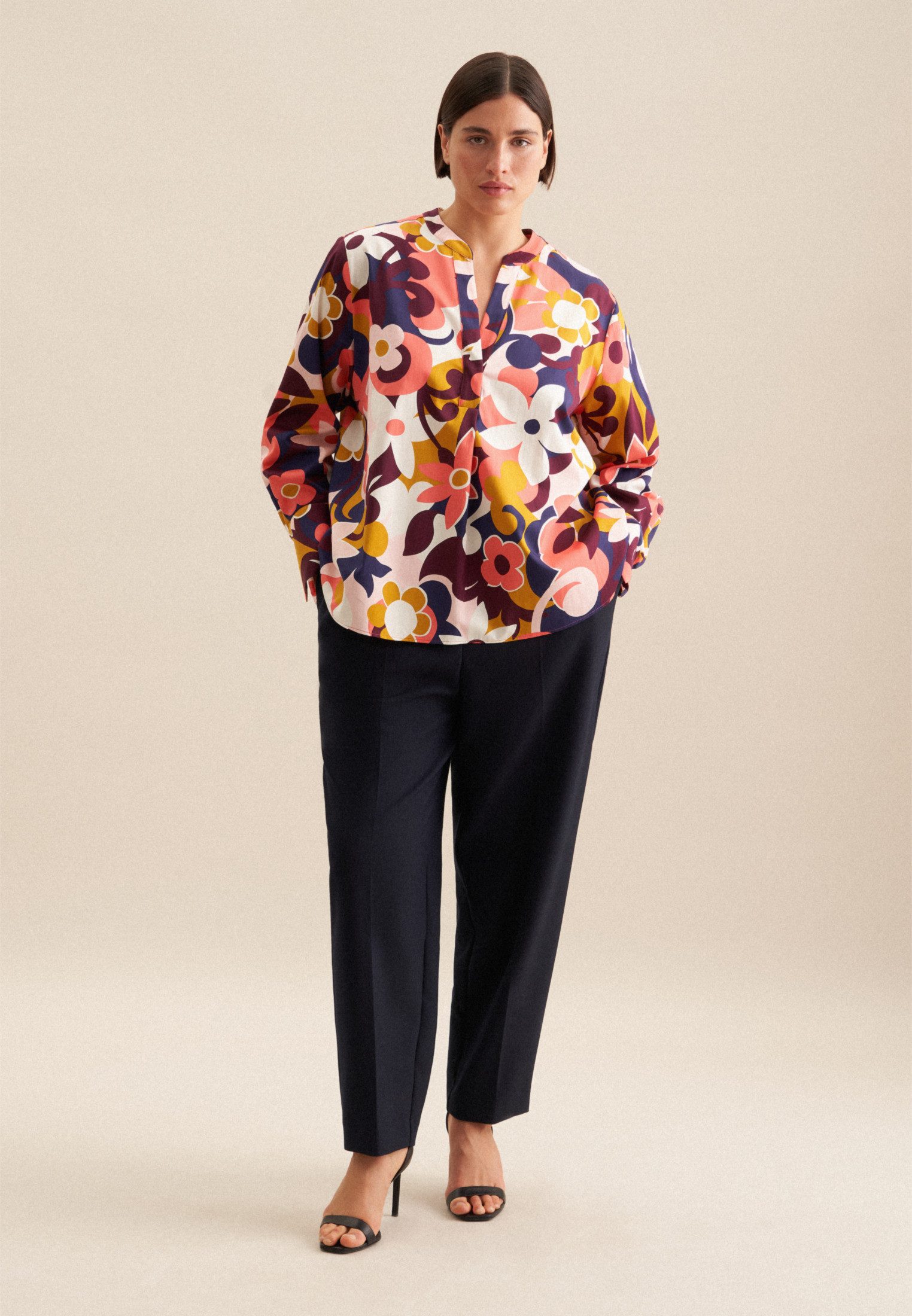 seidensticker Klassieke blouse Zwarte roos Tuniek bloemmotief
