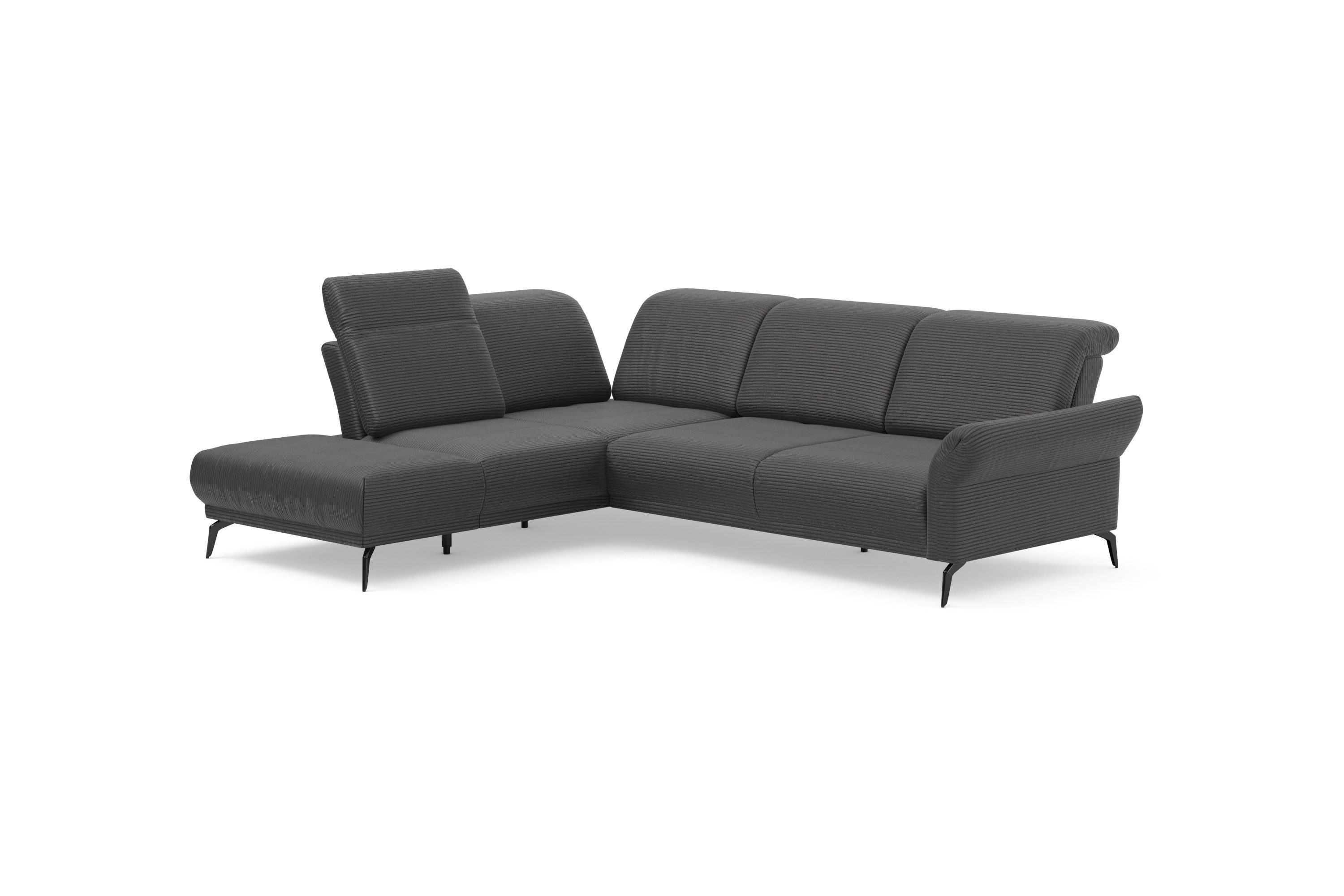 INOSIGN Hoekbank Coco L-vorm Verstelbare zitdiepte, armleuning en hoofdeind, cordbekleding, poothoogte 15 cm