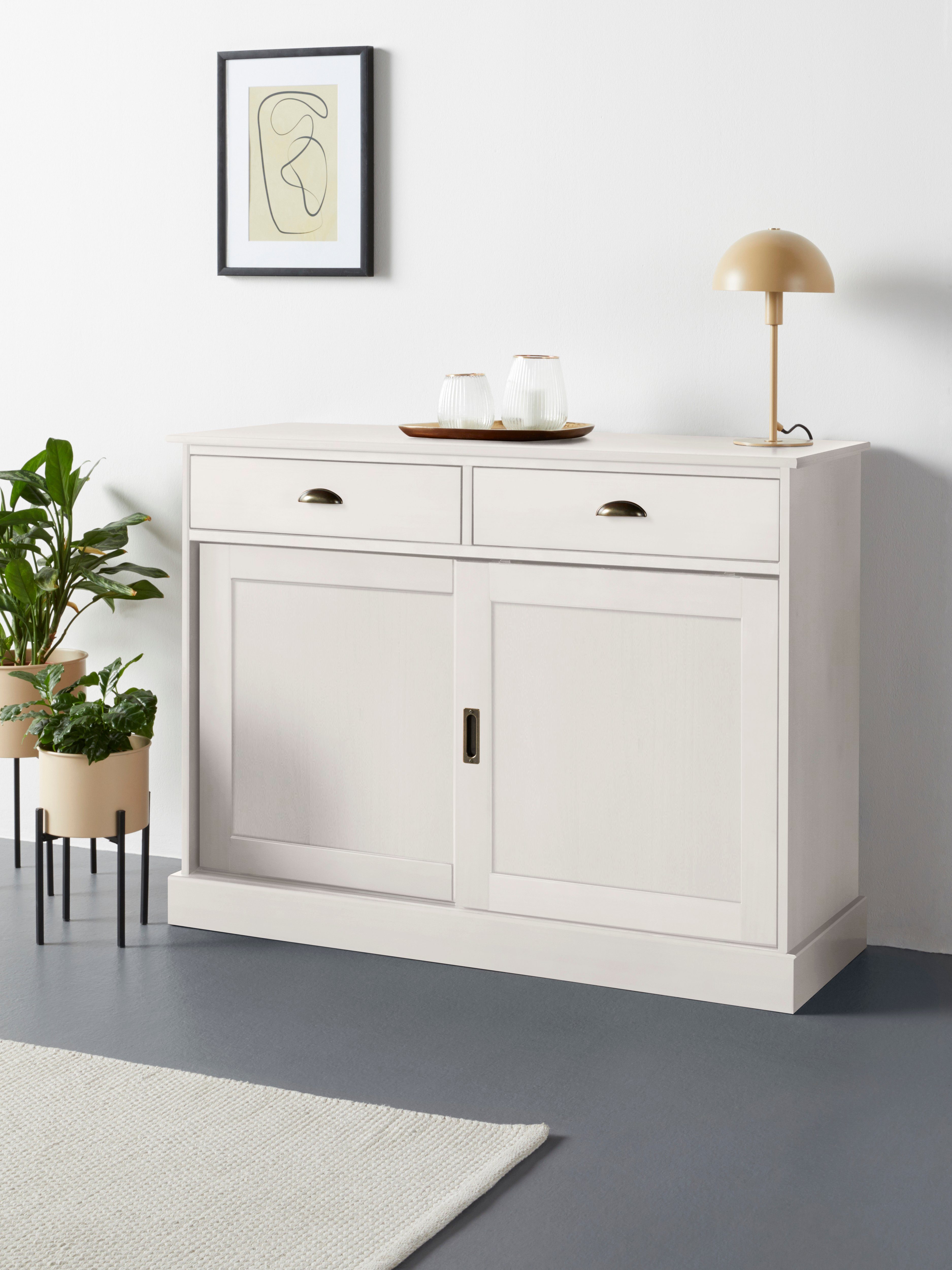 Home affaire Dressoir Schröder Commode, 2 schuifdeuren, 2 lades, van massief dennenhout dressoirs wit