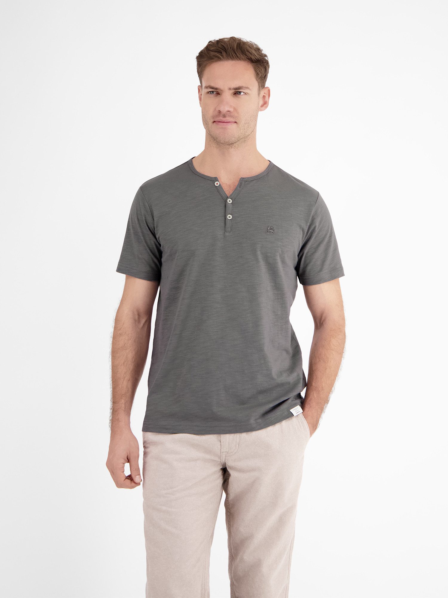 Lerros Henleyshirt LERROS serafino-shirt in effen structuurstof