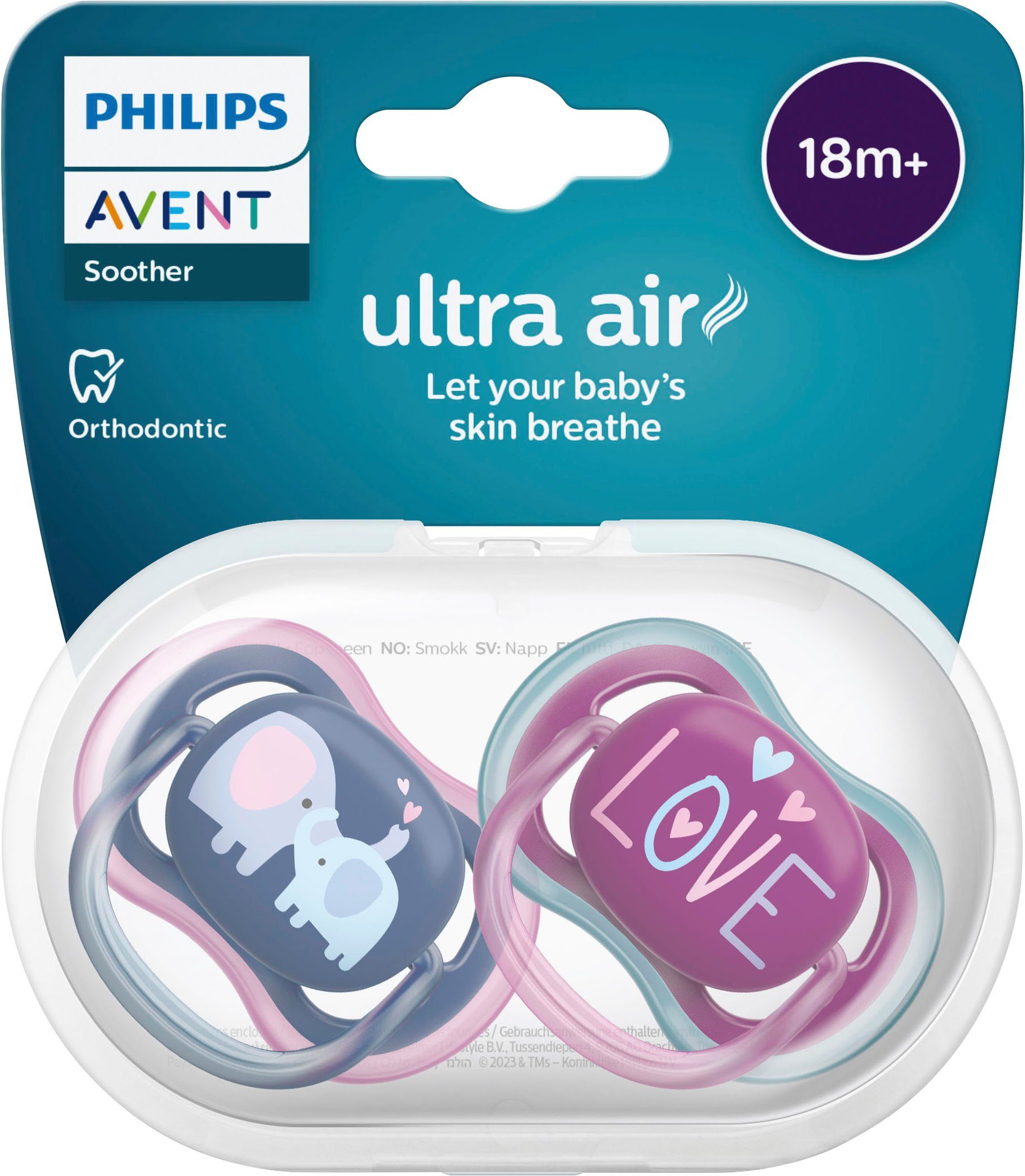 Philips AVENT Speen Ultra air SCF349 Dubbelpak, met transport- en sterilisatiehouder, vanaf 18 maanden (2 stuks)