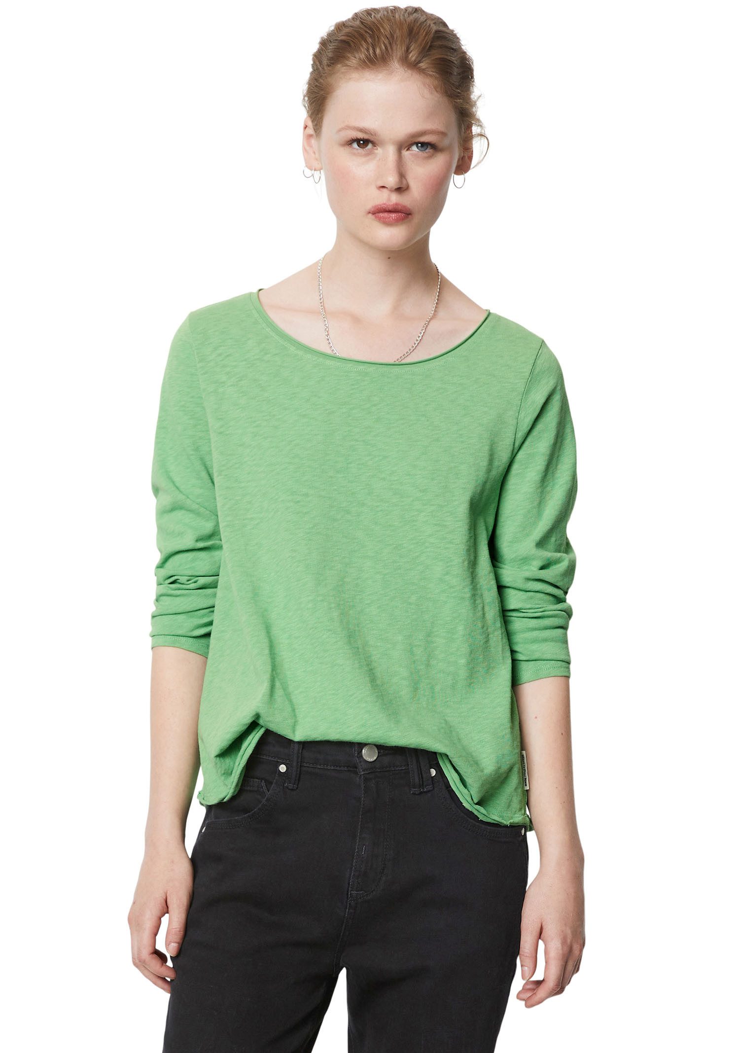 Marc O'Polo DENIM Longsleeve met open snit randen aan de mouwafwerking en zoom