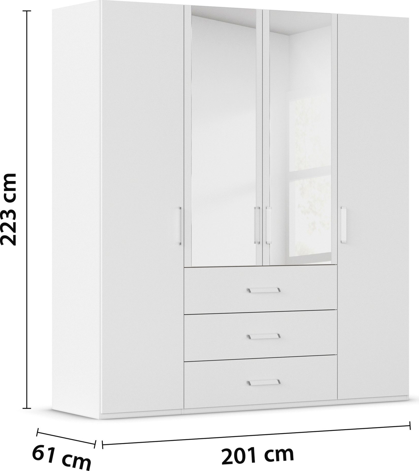 rauch Draaideurkast Kledingkast Kast Garderobe Slaapkamerkast EVELYN in elegante stijl met lades 3 breedtes en 2 hoogtes made in germany