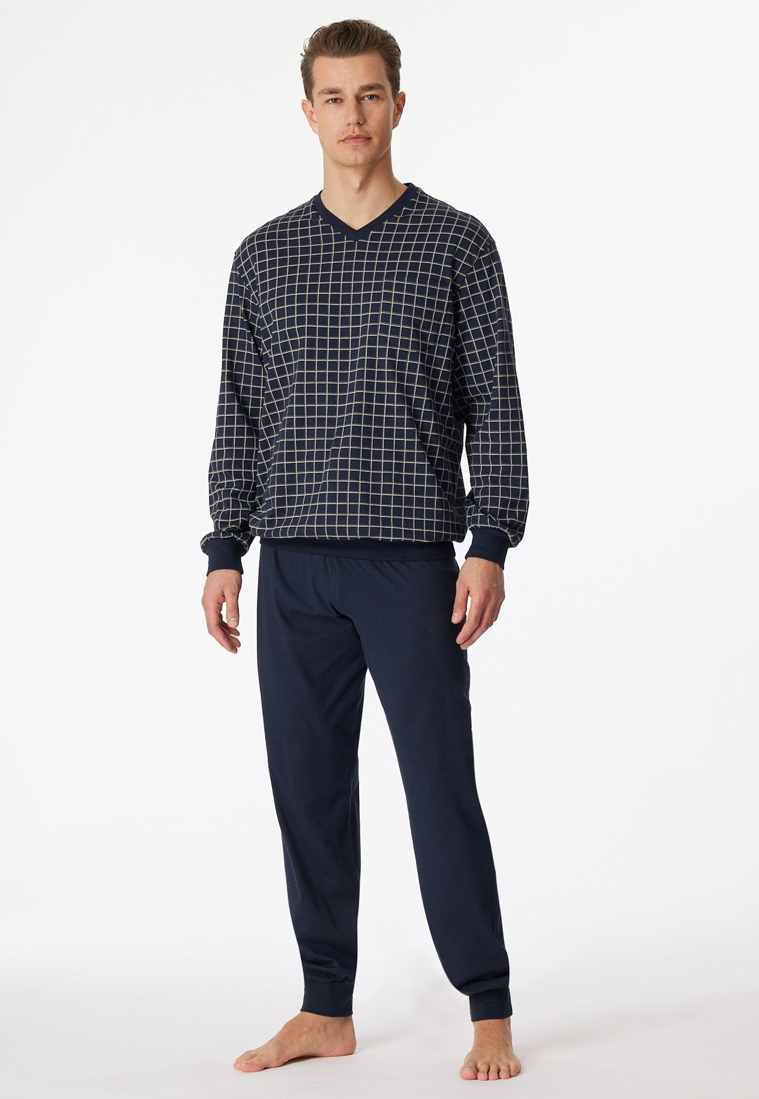 Schiesser Pyjama Dark sapphire met klassiek ruitmotief (2-delig)