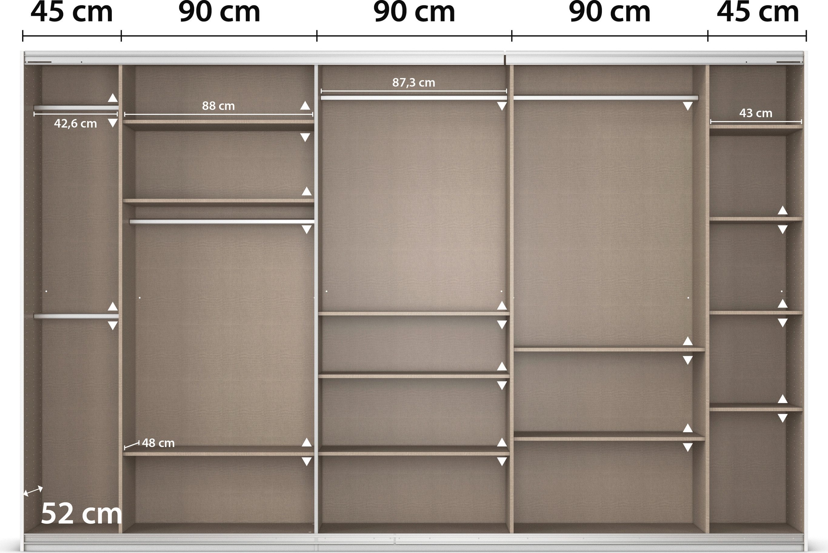 rauch Schuifdeurkast Kledingkast kast garderobe AGORDO met decor- of hoogglansfront doordachte binnenuitrusting, in 4 breedtes en 2 hoogtes made in germany