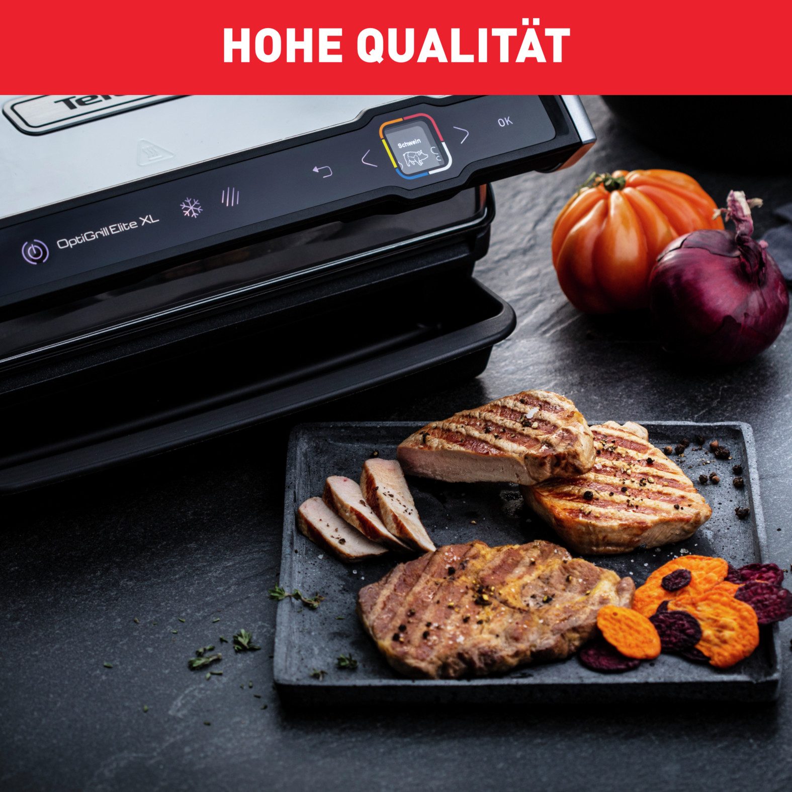 Tefal Contactgrill OptiGrill Elite XL, spülmaschinengeeignete Platten Countdown tot perfect resultaat, extra Grillboost voor grill-strepen