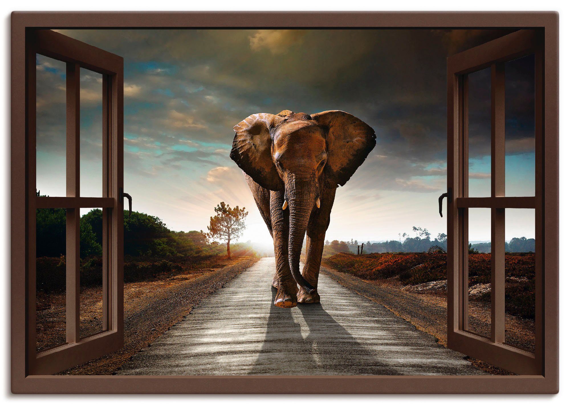 Artland Artprint Olifant op straat in vele afmetingen & productsoorten -artprint op linnen, poster, muursticker / wandfolie ook geschikt voor de badkamer (1 stuk)