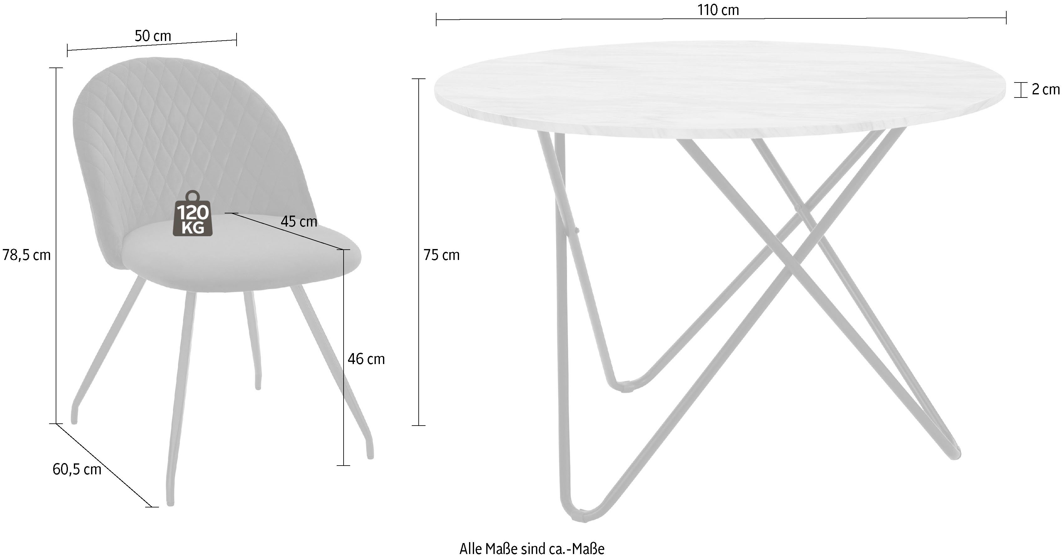 INOSIGN Eethoek Emmajonas moderne ronde tafel in marmerlook (set, 5-delig)