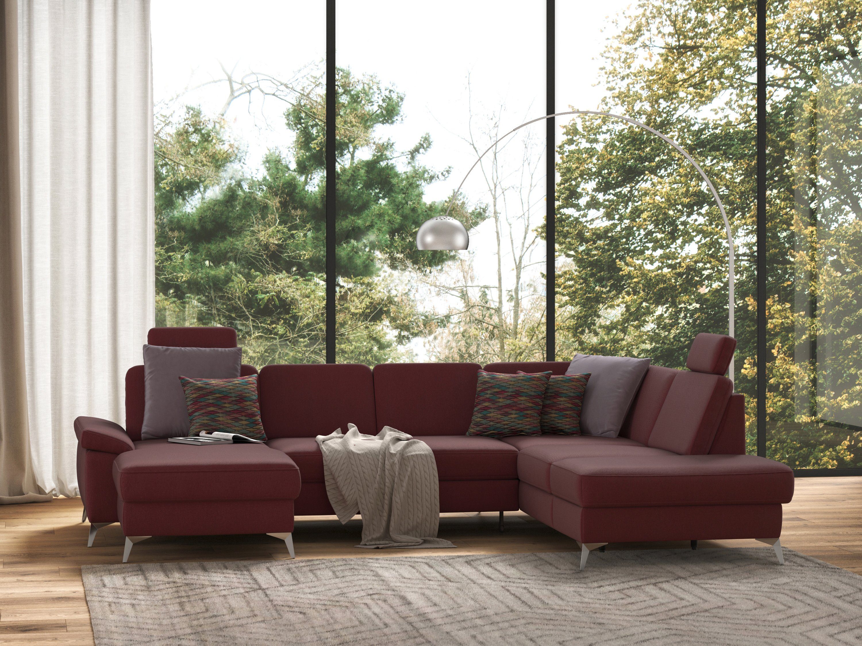 sit&more Zithoek Padua U-model inclusief zitdiepteverstelling, armleuning en binnenvering roze, zithoeken, Ottomane rechts, Met armleuningfunctie-met