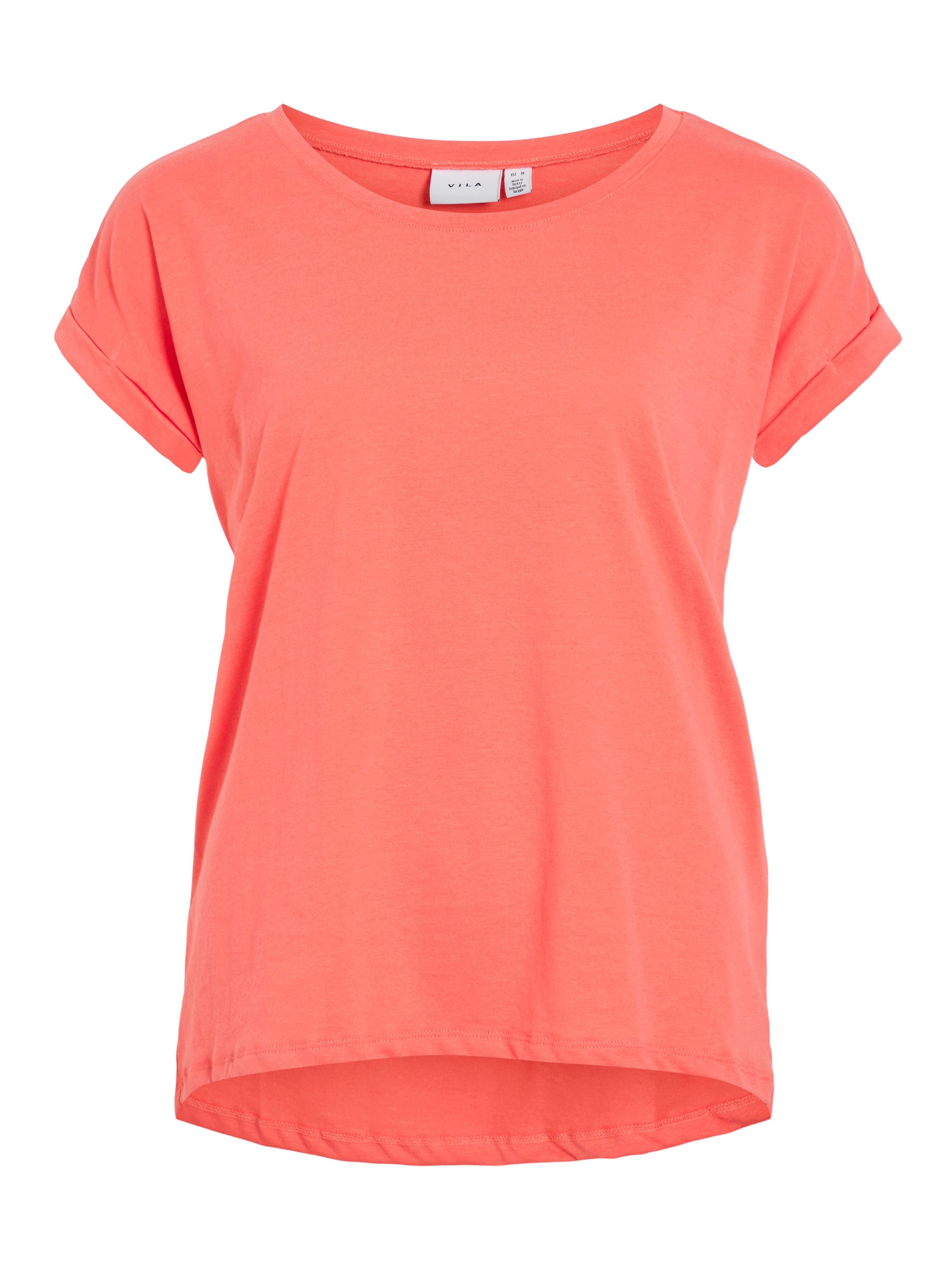 Vila Shirt met ronde hals VIDREAMERS NEW PURE T-SHIRT/SU-NOOS Basic dames T-shirt met ronde hals en omgeslagen mouwen