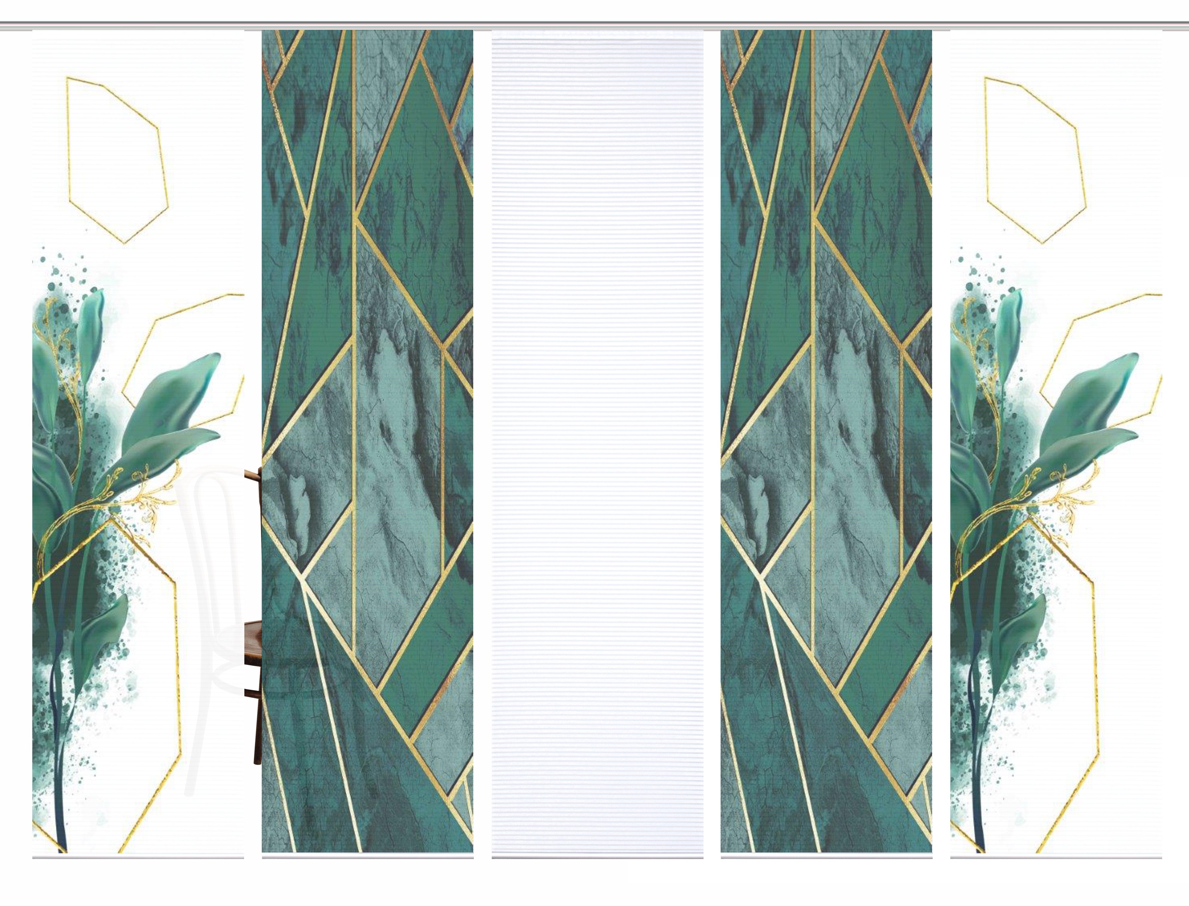 HOME in green Paneelgordijn Signum SET DIGITALE PRINT, BAMBOELOOK GERECYCLED (5 stuks)