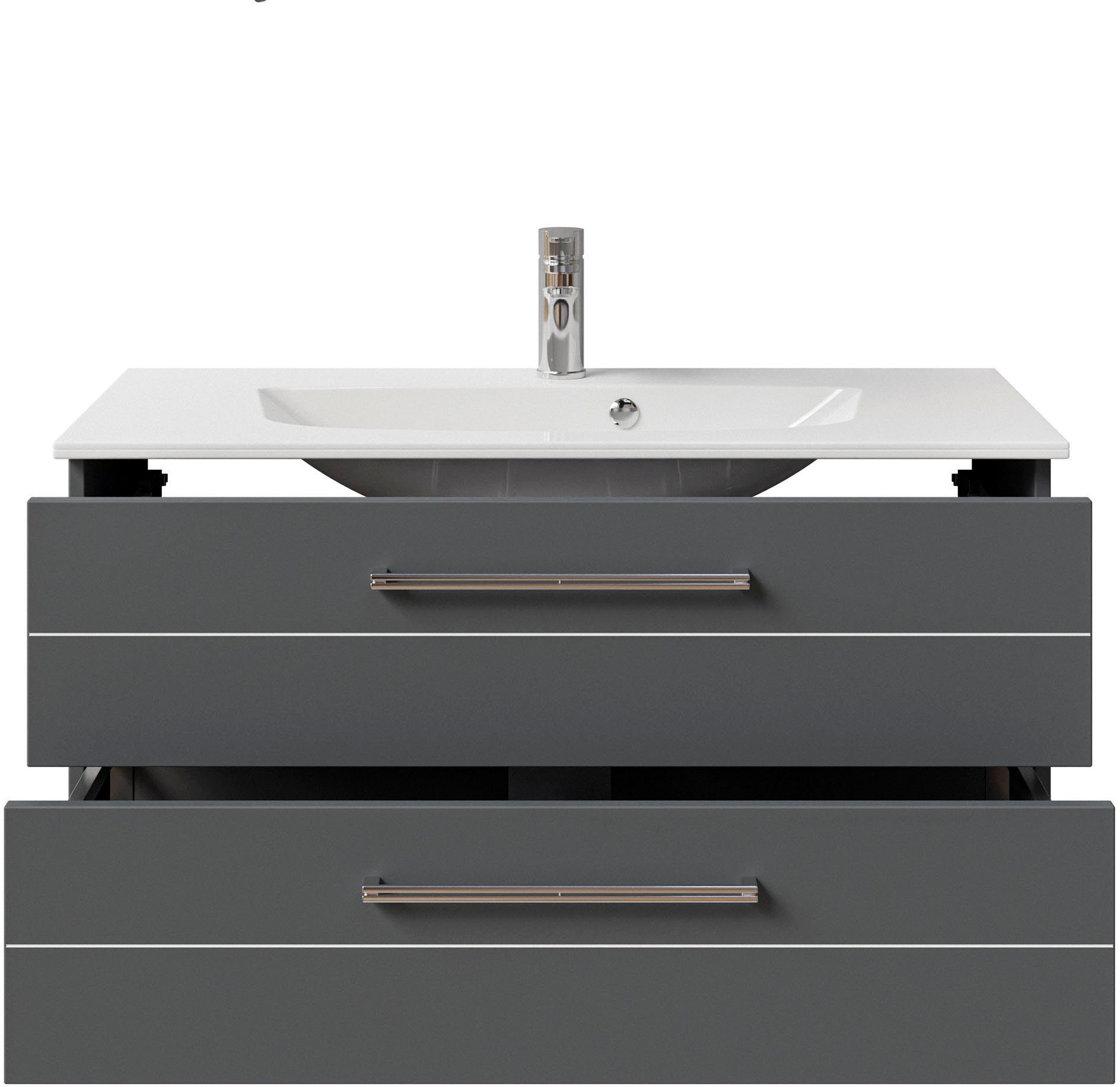 Saphir Wastafelonderkast Serie 6025 mineraalmarmeren wastafel met onderkast, 97 cm breed (2-delig)