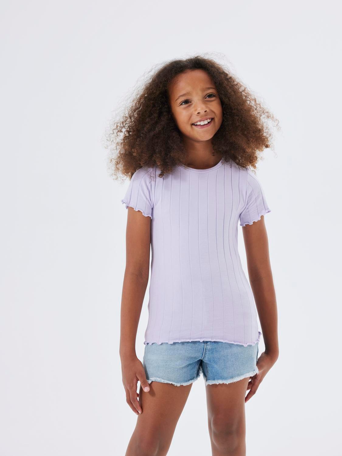 Name it KIDS T-shirt NKFNORALINA lila Paars Meisjes Katoen Ronde hals Effen 122 128