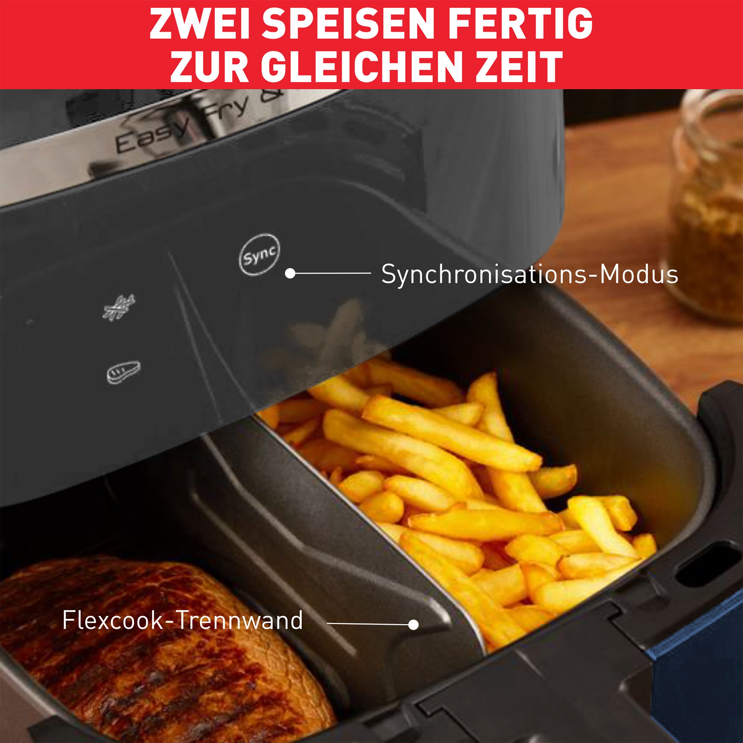 Tefal Airfryer Easy Fry & Grill XXL, 2-in-1 2 aparte zones, 6,5 l xxl-inhoud, ey8018