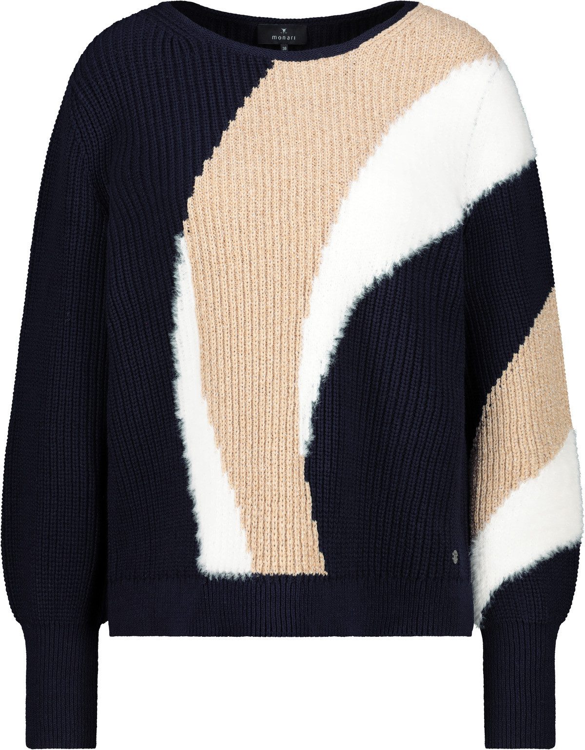 Monari Gebreide trui Pullover Intarsia Met een ronde hals