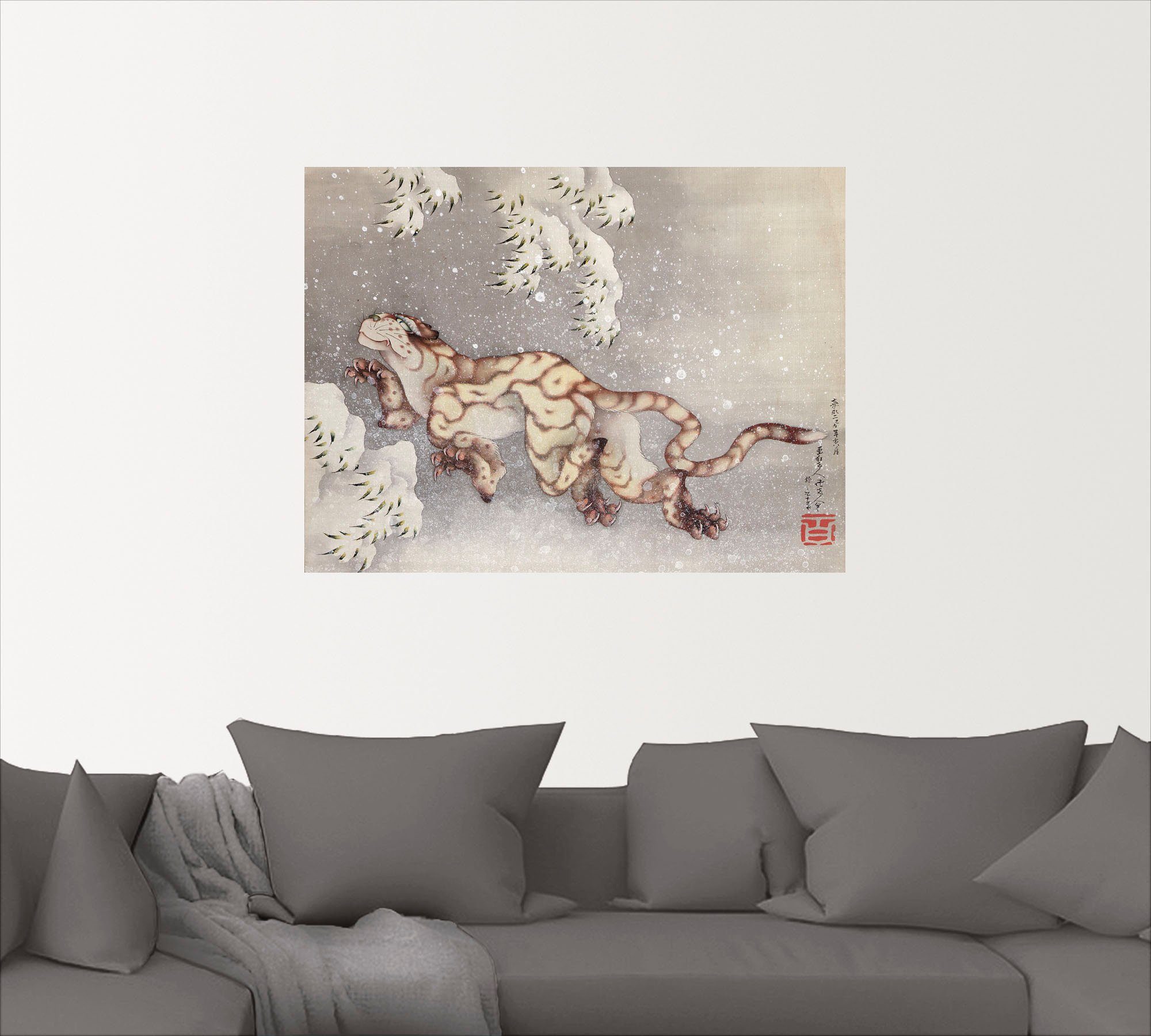 Artland Artprint Tijger in een sneeuwstorm. Edo-tijd als artprint op linnen, muursticker in verschillende maten