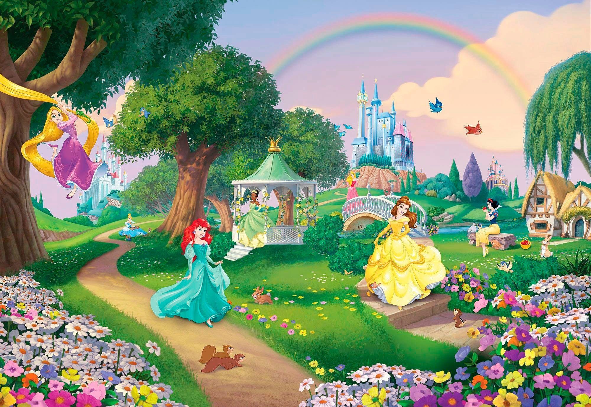 komar fotobehang disney princess rainbow 368x254 cm (breedte x hoogte), inclusief pasta (set) multicolor
