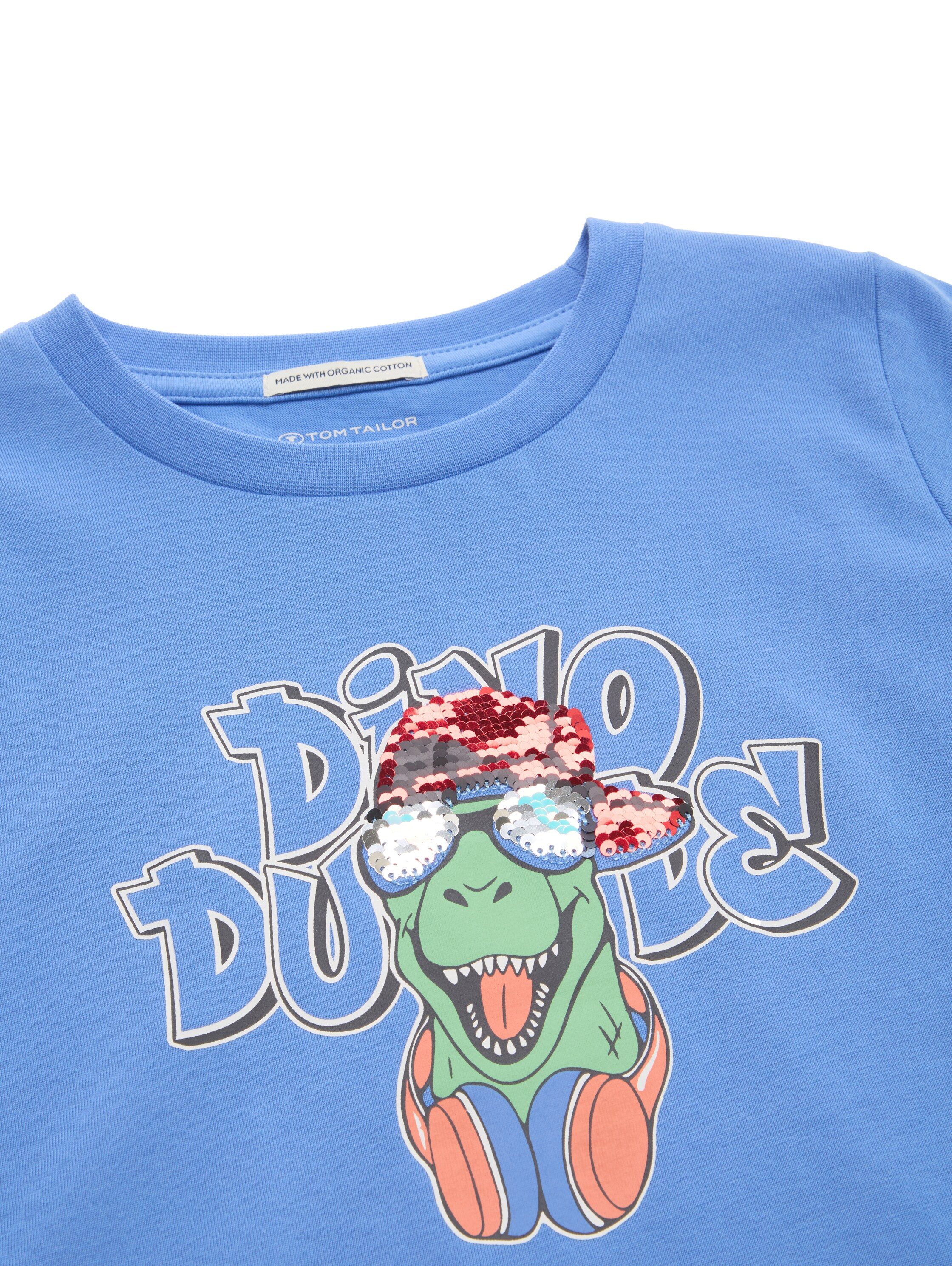 Tom Tailor T-shirt met druk en omkeerbare pailletten