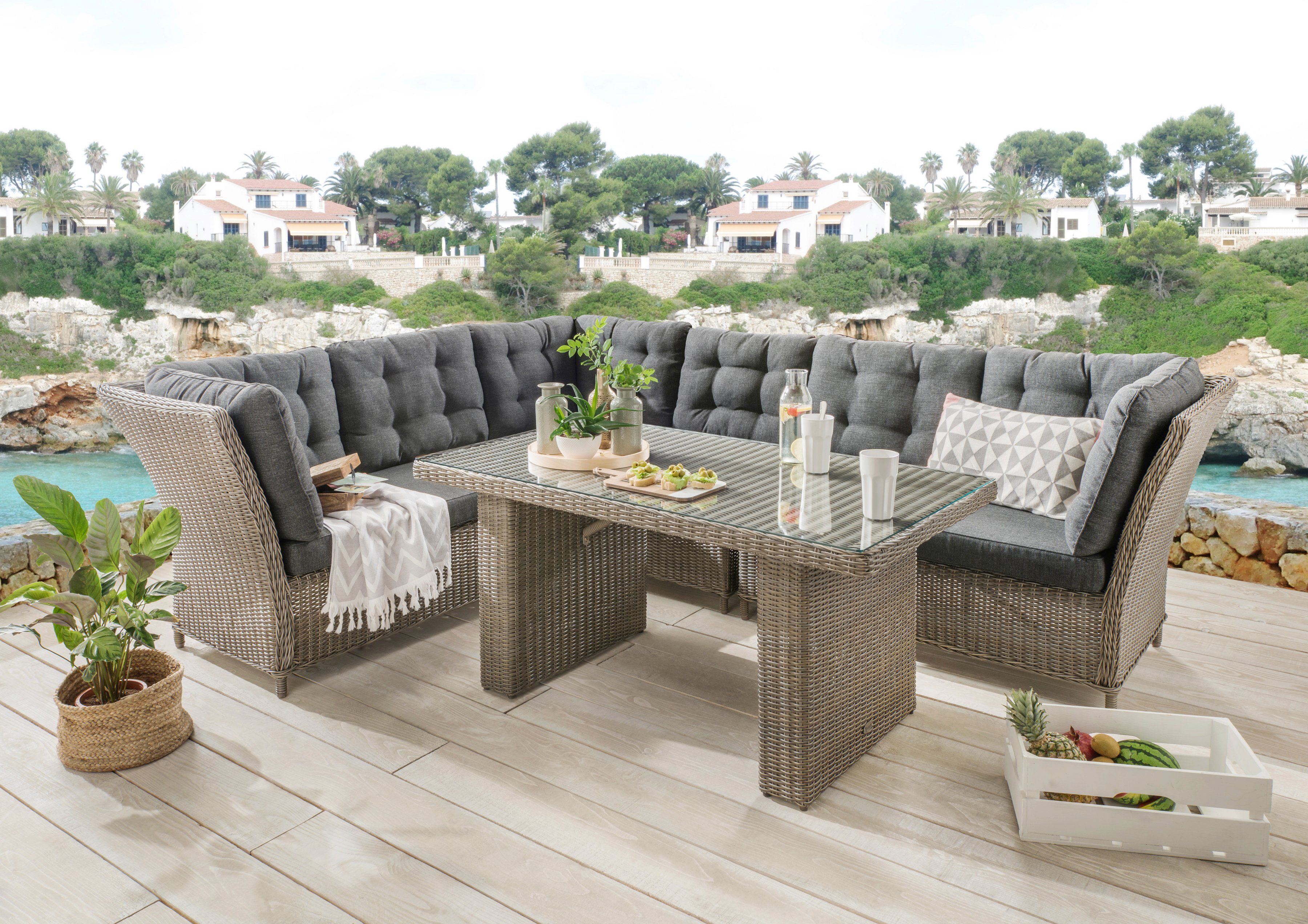 Destiny Tuin-eethoek Palma Aluminium, polyrotan (set, 19-delig) tuinsets grijs